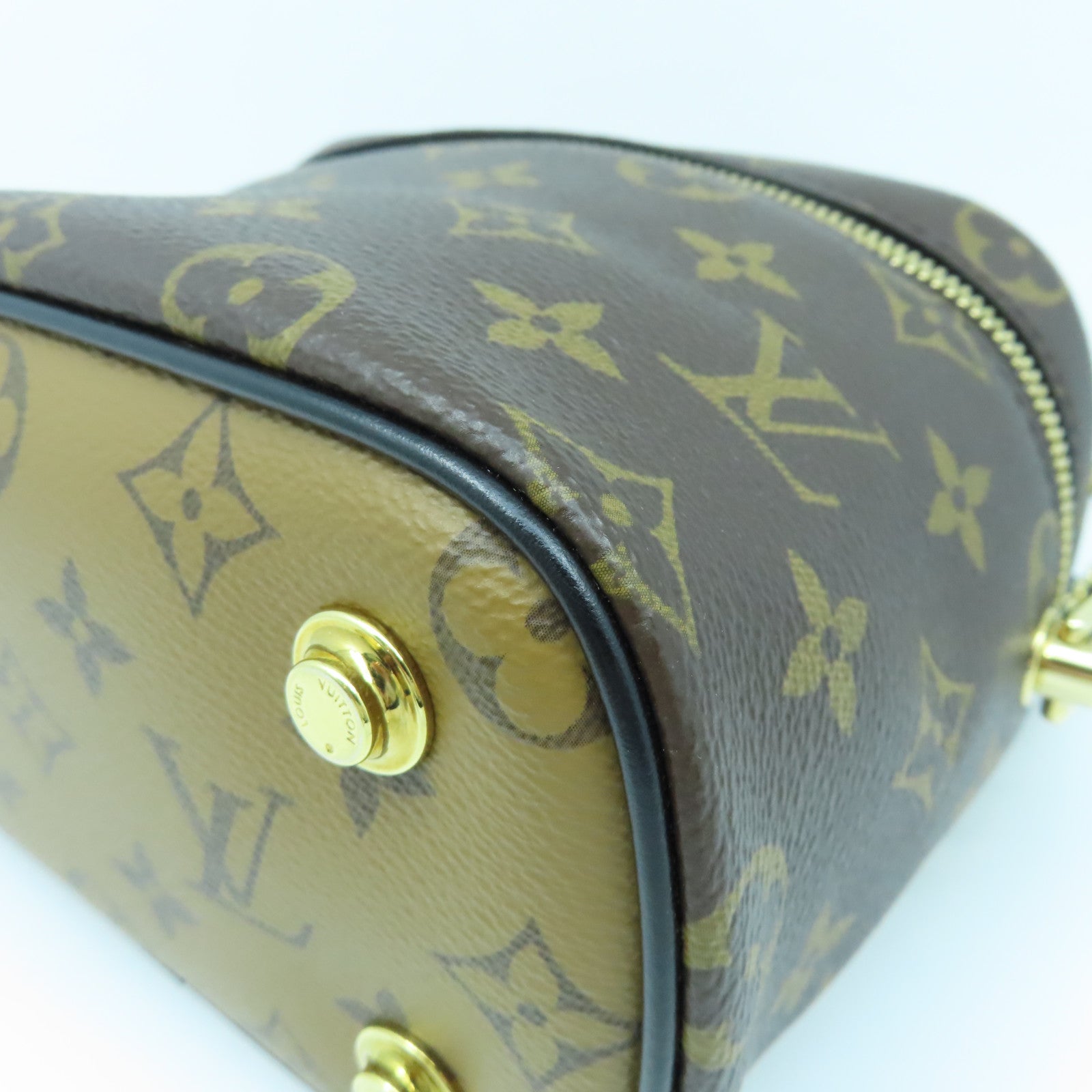 LOUIS VUITTON Monogram Vanity PM Gold Buckle Handle Shoulder Bag Brown