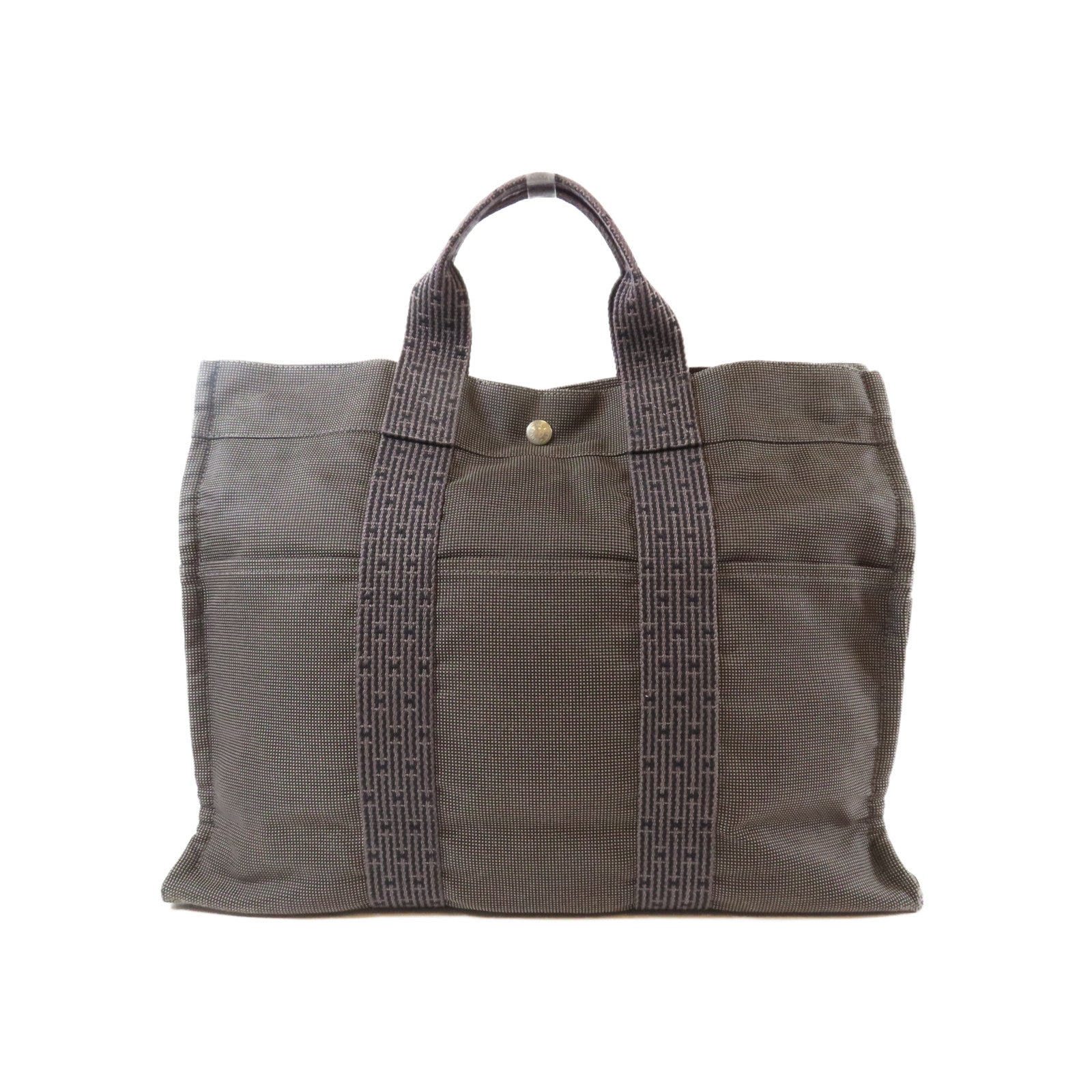 HERMES 帆布Herline Tote銀扣手挽袋啡色