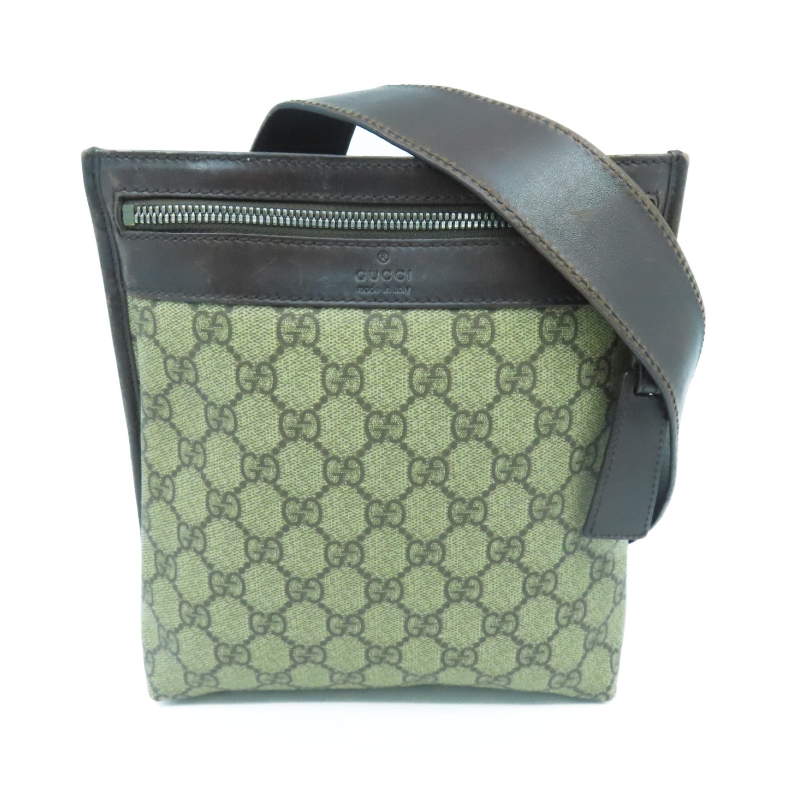 GUCCI 塗層帆布Shoulder Bag銀扣肩背袋棕色