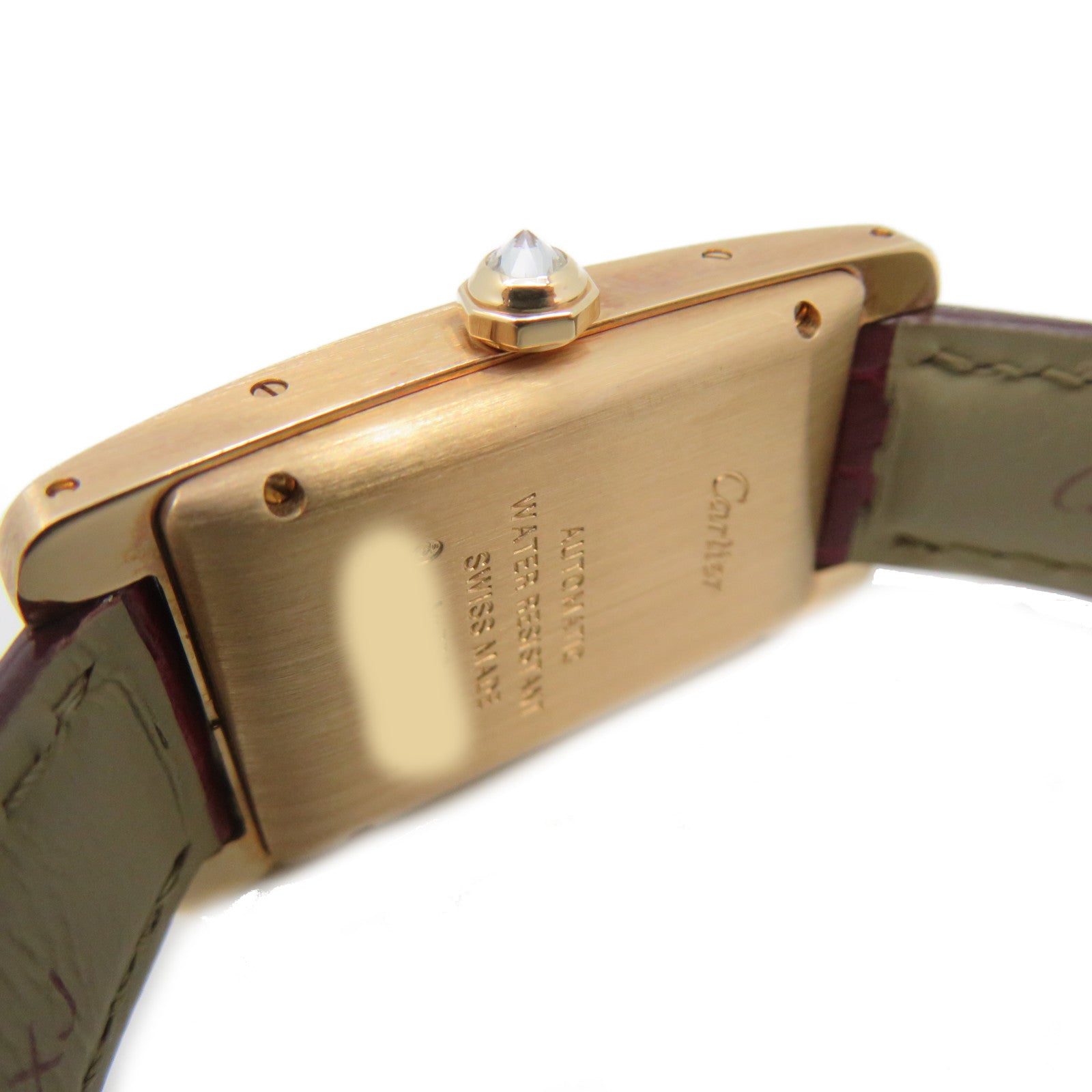 CARTIER 【激減優惠】鱷魚皮革/18K玫瑰金/鑽石Tank American Watch自動機芯手錶白色