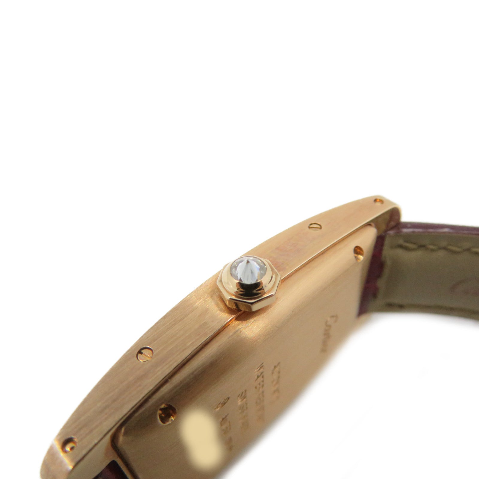 CARTIER 【激減優惠】鱷魚皮革/18K玫瑰金/鑽石Tank American Watch自動機芯手錶白色
