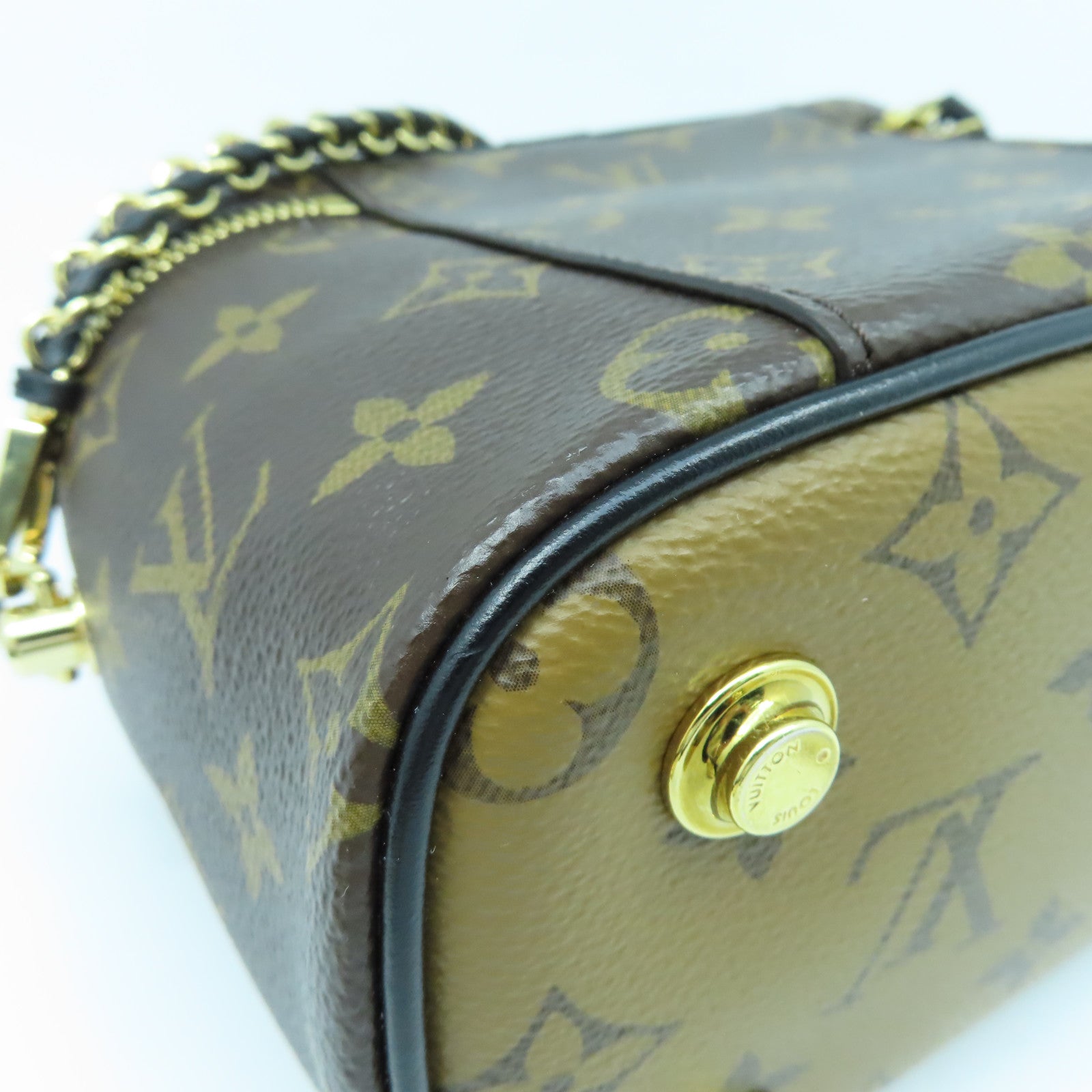LOUIS VUITTON Monogram Vanity PM Gold Buckle Handle Shoulder Bag Brown