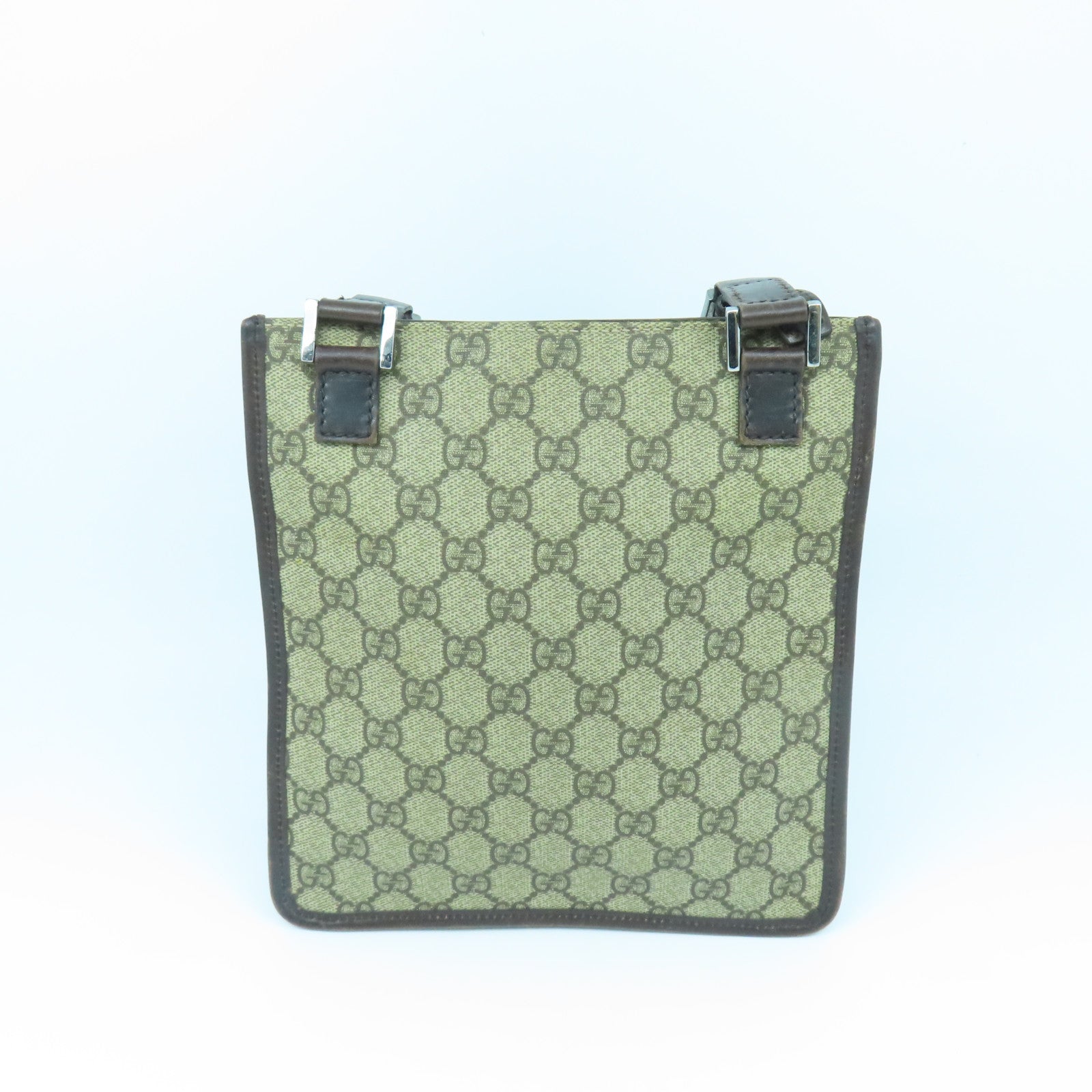 GUCCI 塗層帆布Shoulder Bag銀扣肩背袋棕色