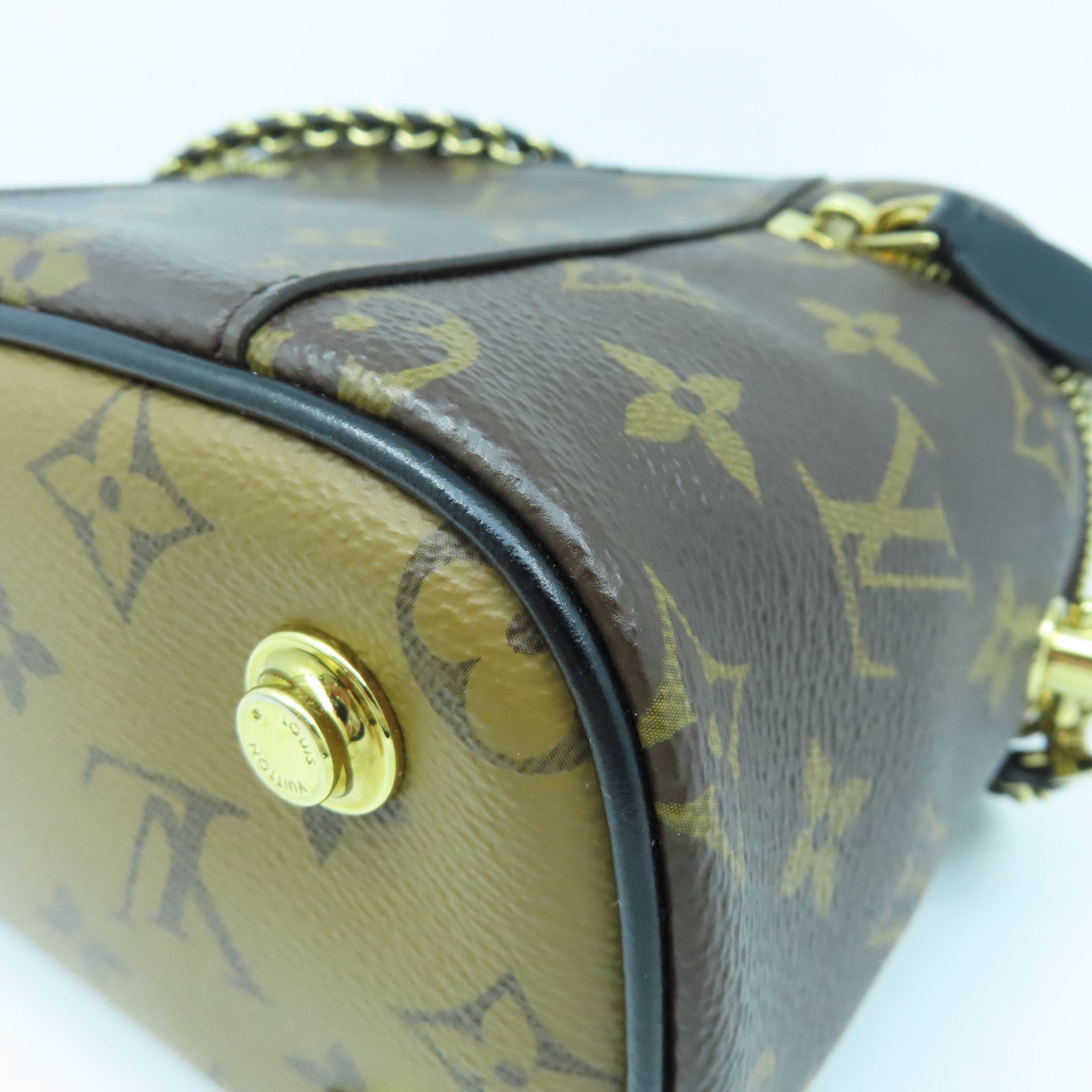 LOUIS VUITTON Monogram Vanity PM Gold Buckle Handle Shoulder Bag Brown