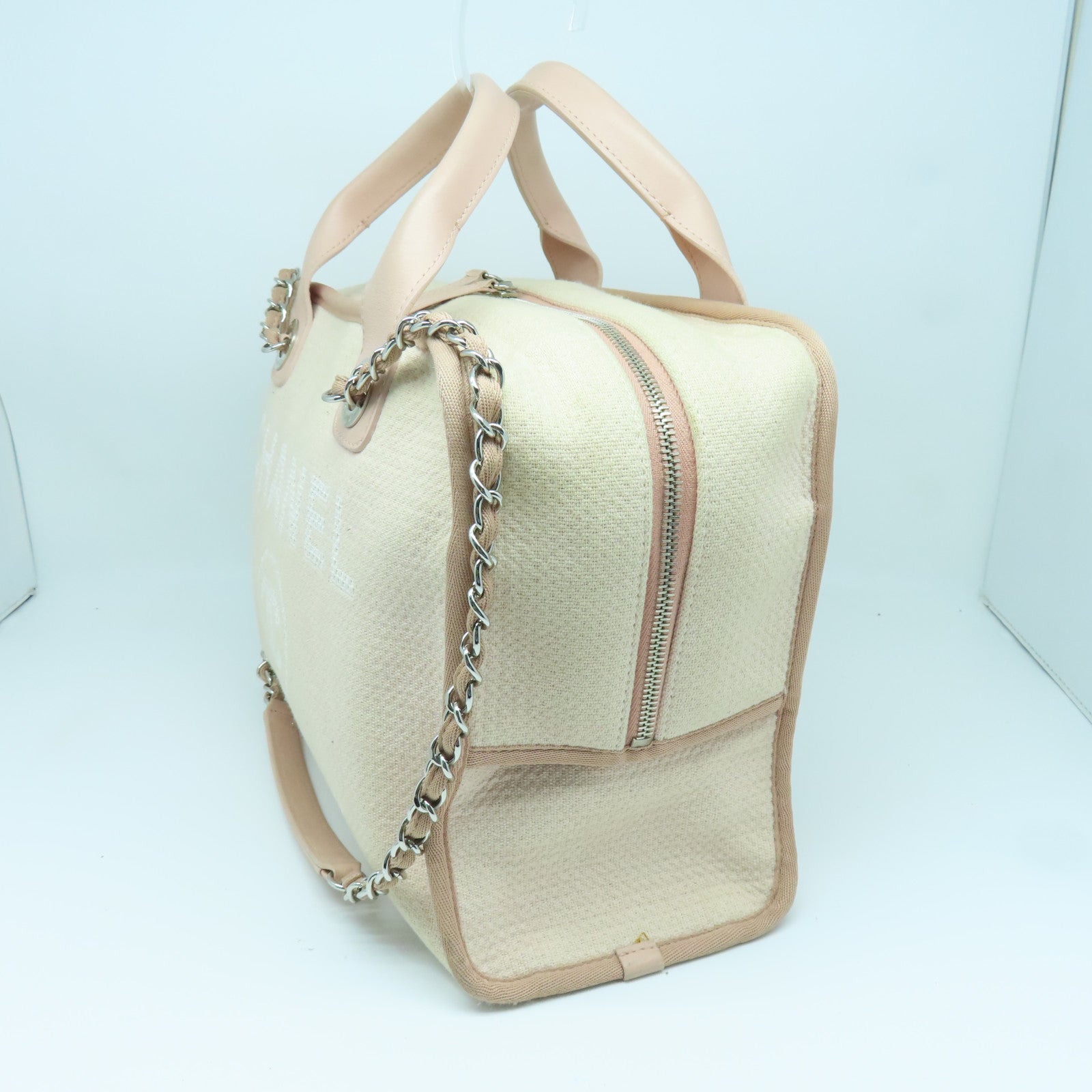 CHANEL 帆布Deauville 2 Way Bag银扣手挽肩背两用袋粉红色
