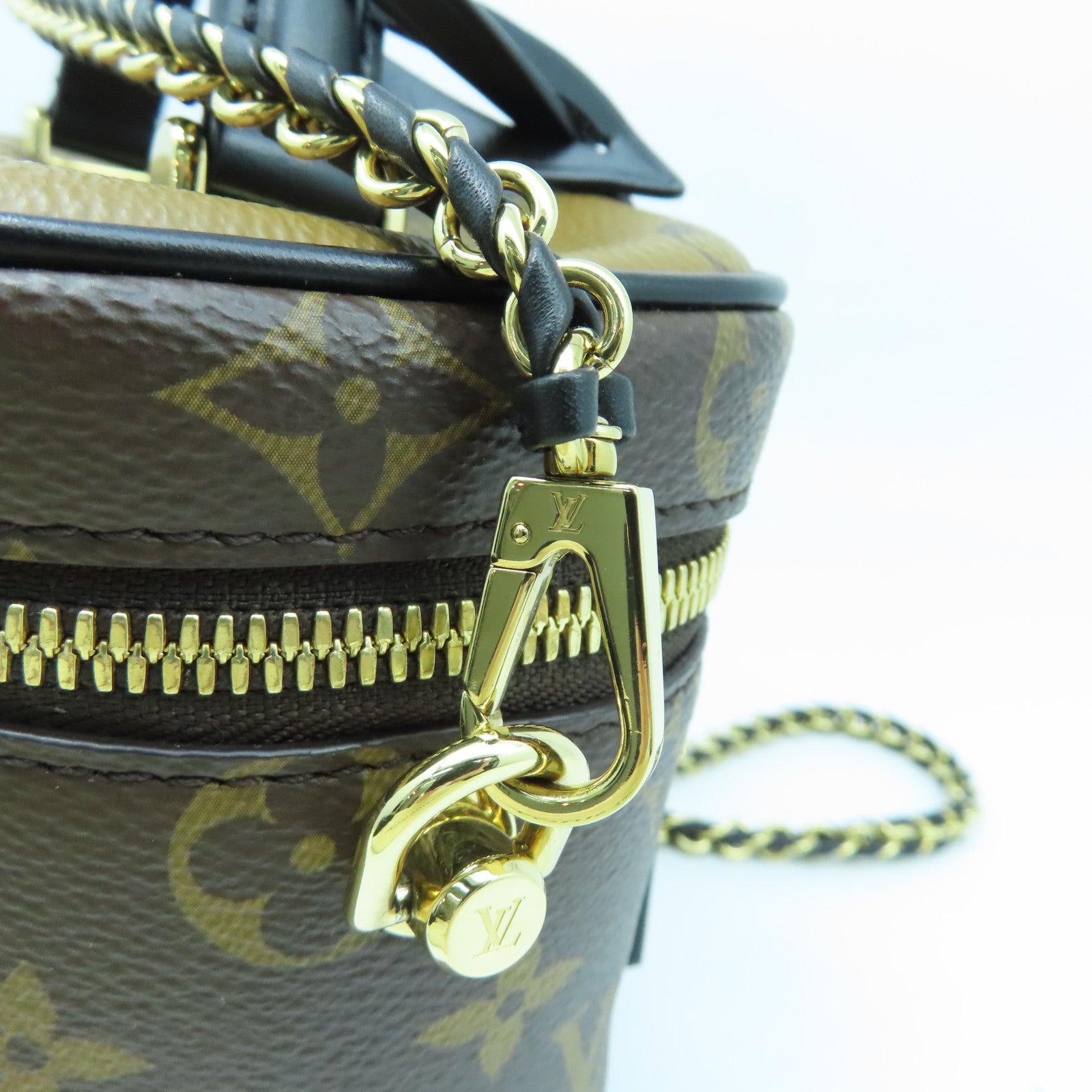 LOUIS VUITTON Monogram Vanity PM Gold Buckle Handle Shoulder Bag Brown