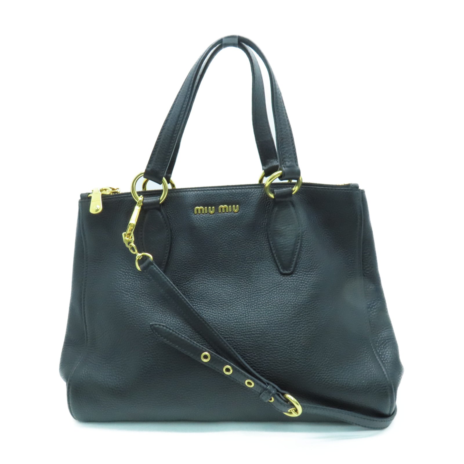 Miu Miu 牛皮皮革2 Way Shoulder Bag金扣手挽肩背两用袋黑色