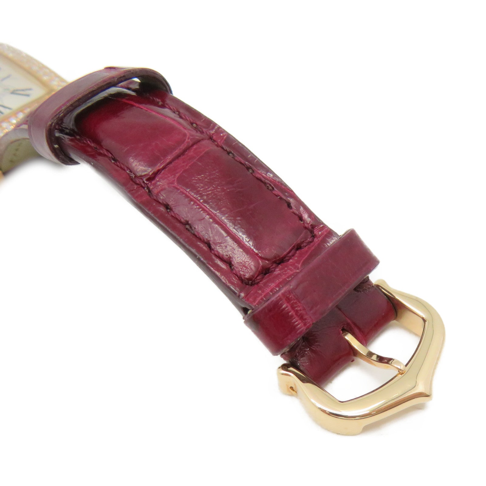 CARTIER 【激減優惠】鱷魚皮革/18K玫瑰金/鑽石Tank American Watch自動機芯手錶白色