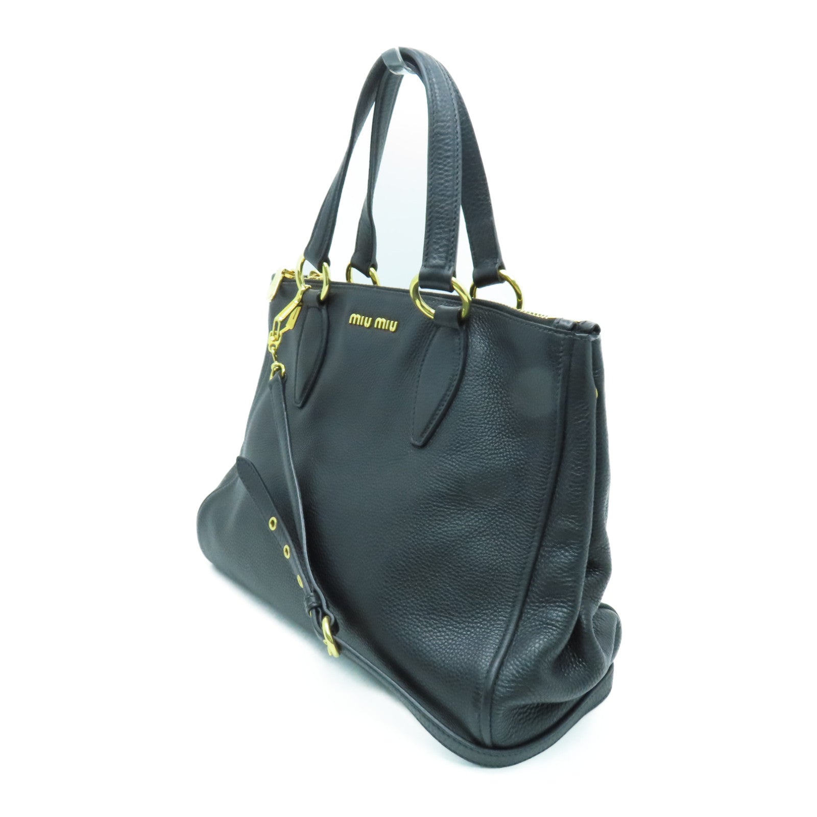 Miu Miu 牛皮皮革2 Way Shoulder Bag金扣手挽肩背两用袋黑色