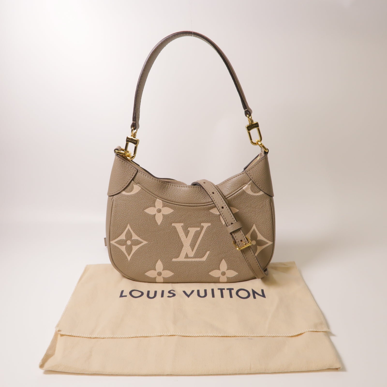 LOUIS VUITTON Monogram Empreinte Bagatelle金扣手挽肩背兩用袋灰色