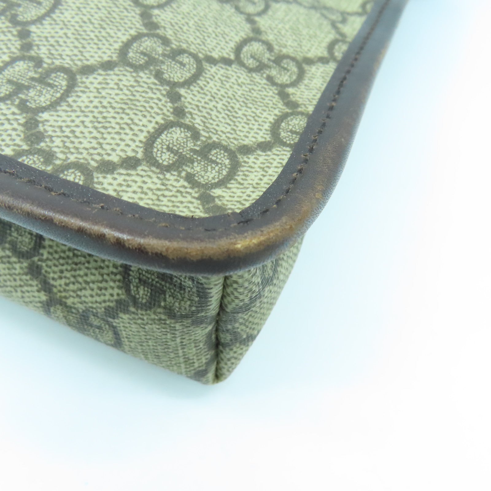 GUCCI 塗層帆布Shoulder Bag銀扣肩背袋棕色