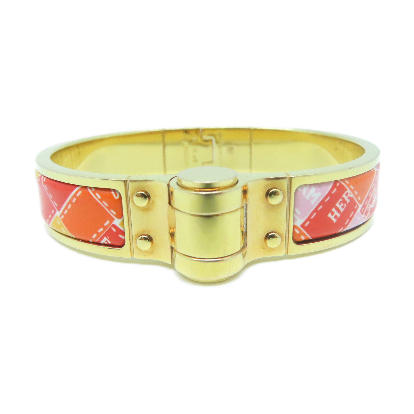 HERMES 金屬/琺瑯Hinged Bracelet手鐲金色/橙色/紅色