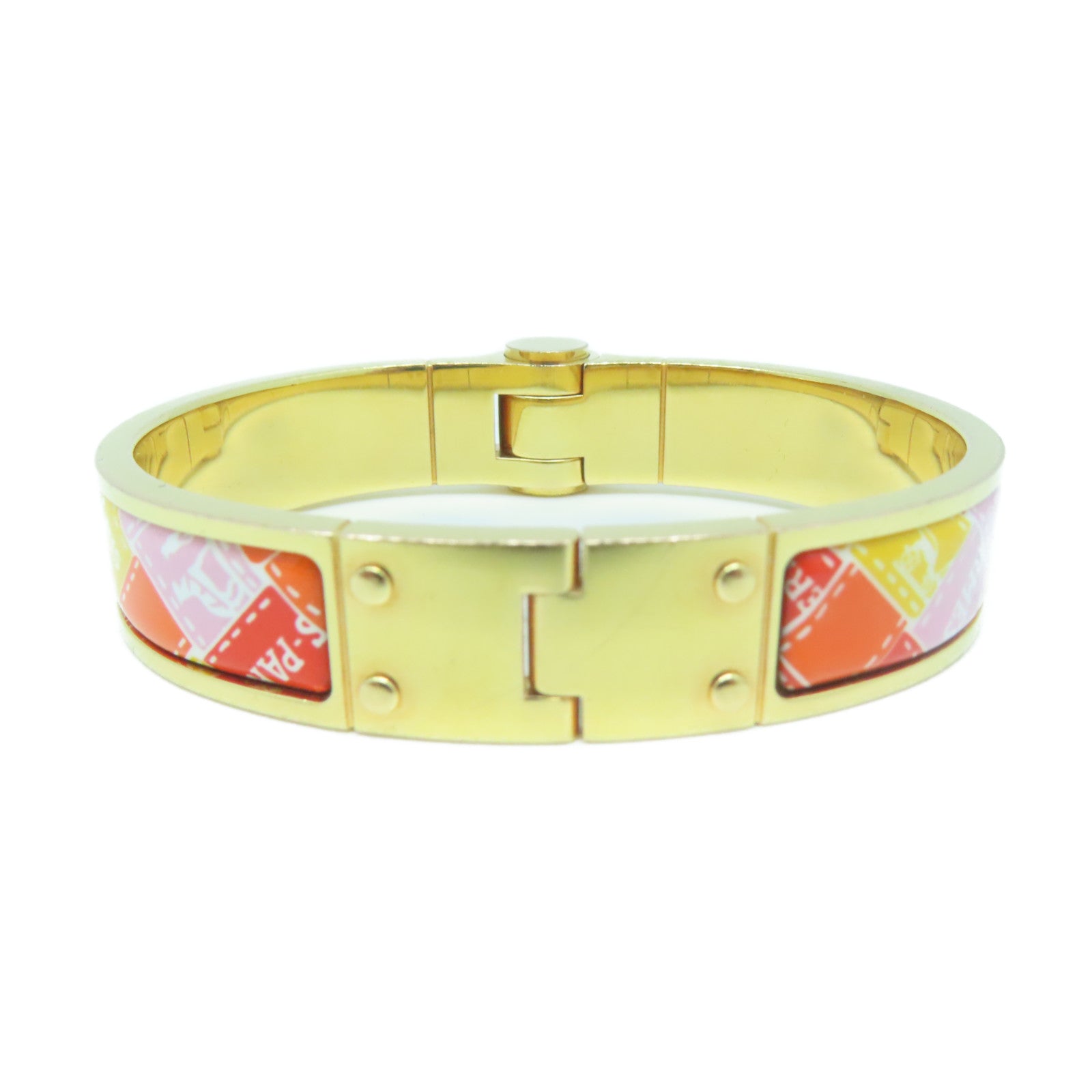 HERMES 金屬/琺瑯Hinged Bracelet手鐲金色/橙色/紅色