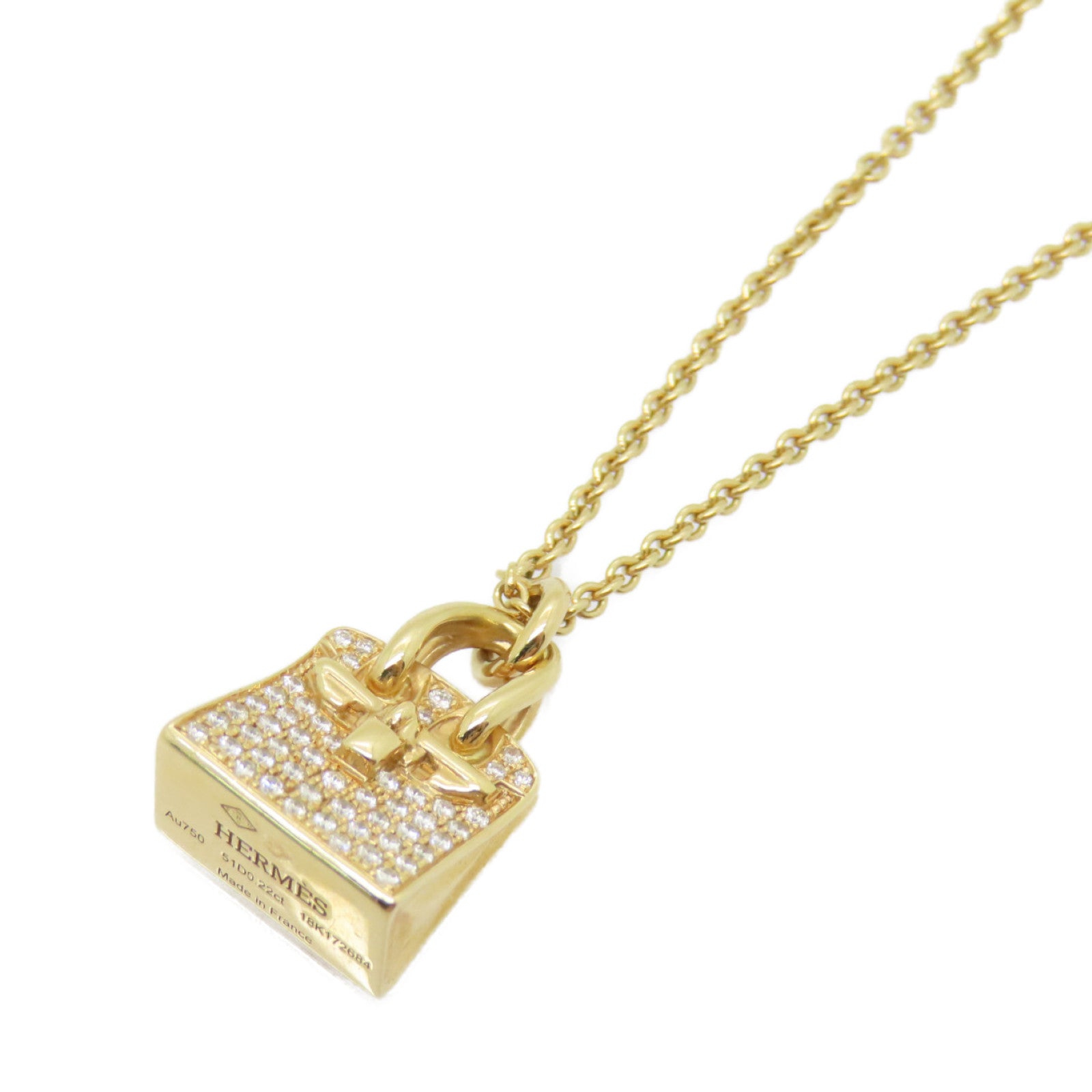 HERMES 【激減優惠】18K玫瑰金Birkin Amulette Pendant 0.22ct鑽石項鍊金色