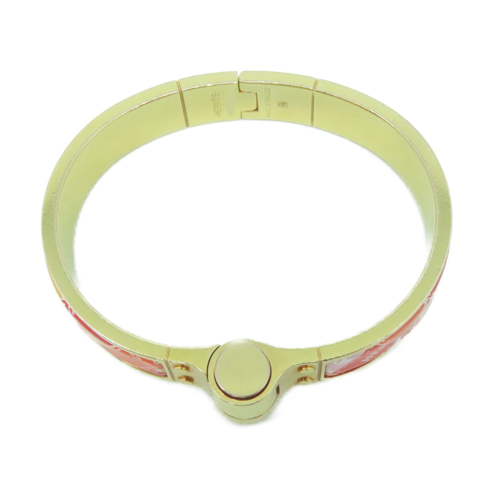 HERMES 金屬/琺瑯Hinged Bracelet手鐲金色/橙色/紅色