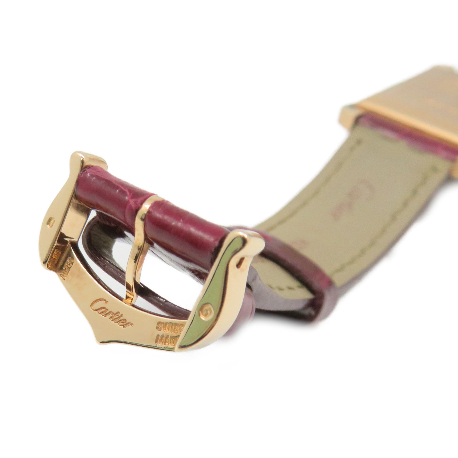 CARTIER 【激減優惠】鱷魚皮革/18K玫瑰金/鑽石Tank American Watch自動機芯手錶白色