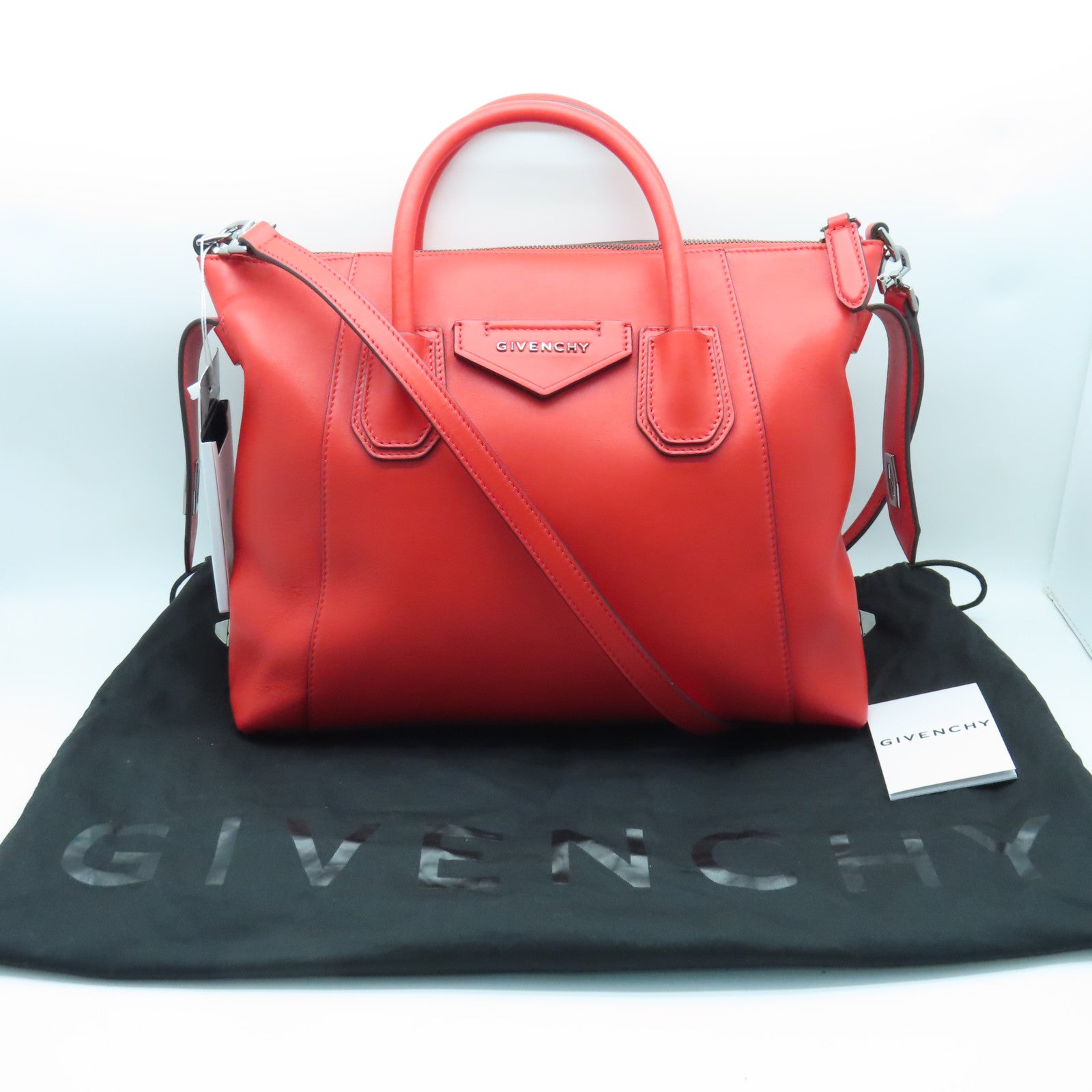 GIVENCHY 牛皮皮革2way Shoulder Bag银扣手挽肩背两用袋红色