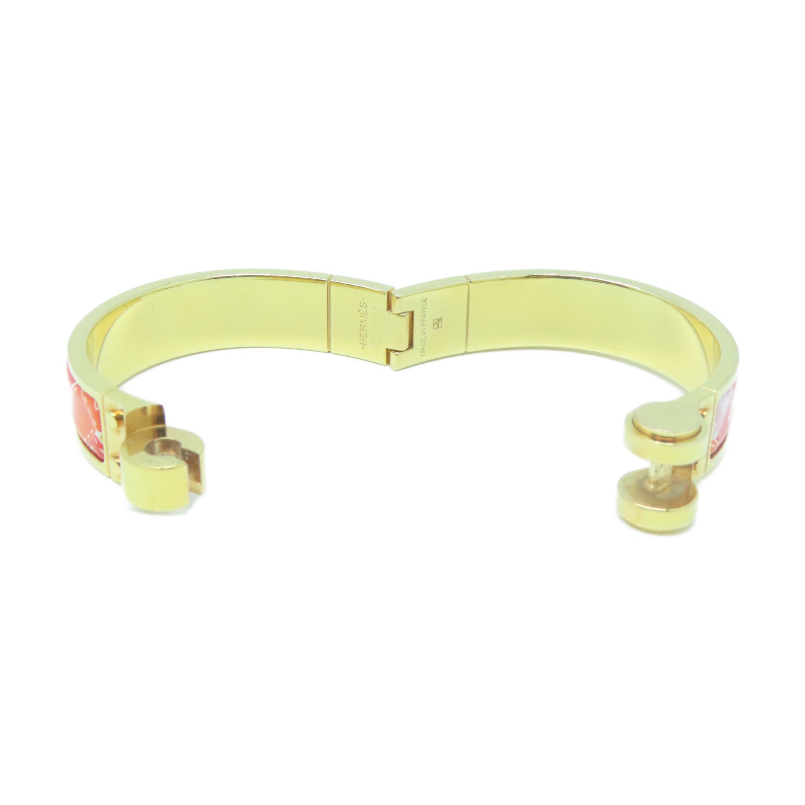 HERMES 金屬/琺瑯Hinged Bracelet手鐲金色/橙色/紅色