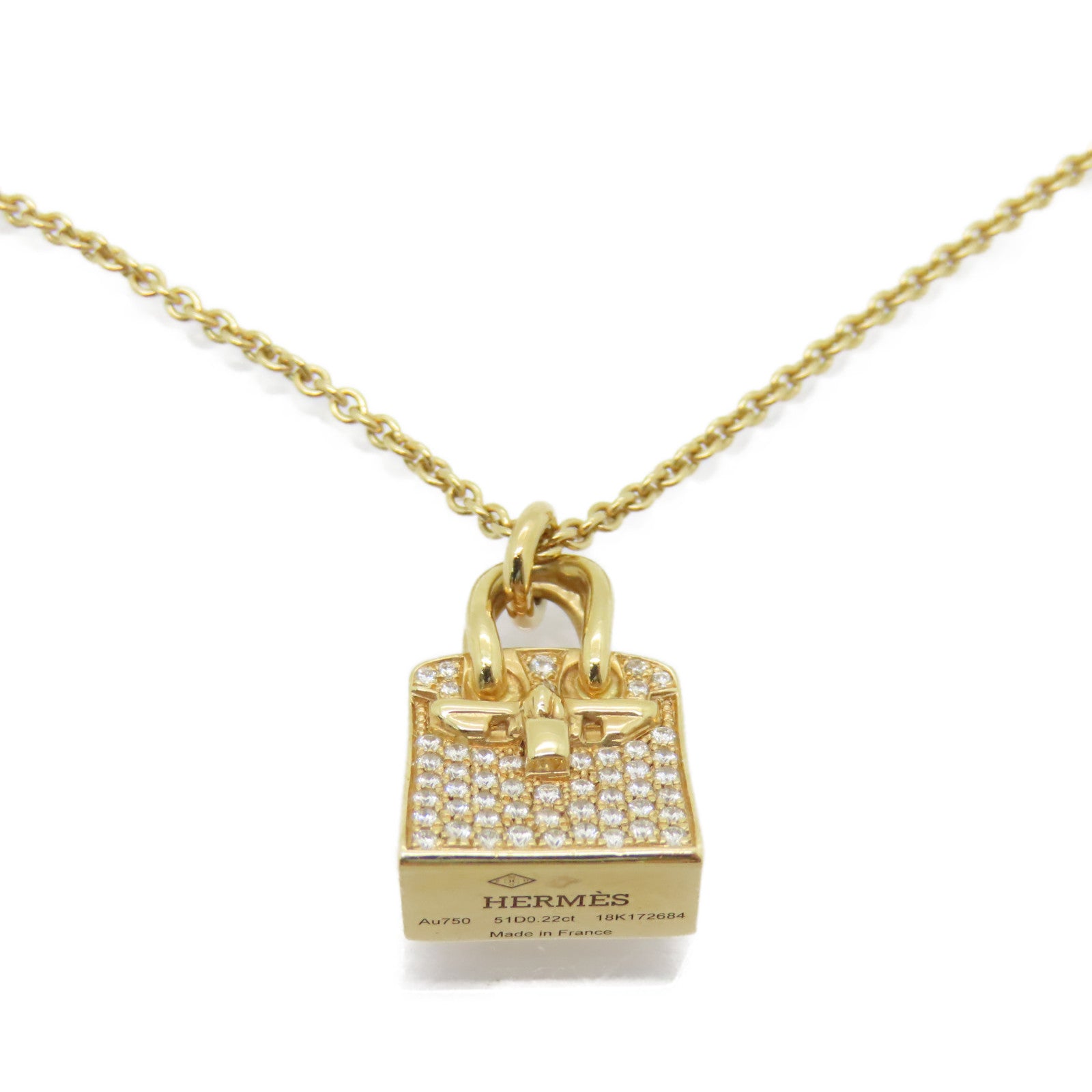 HERMES 【激減優惠】18K玫瑰金Birkin Amulette Pendant 0.22ct鑽石項鍊金色