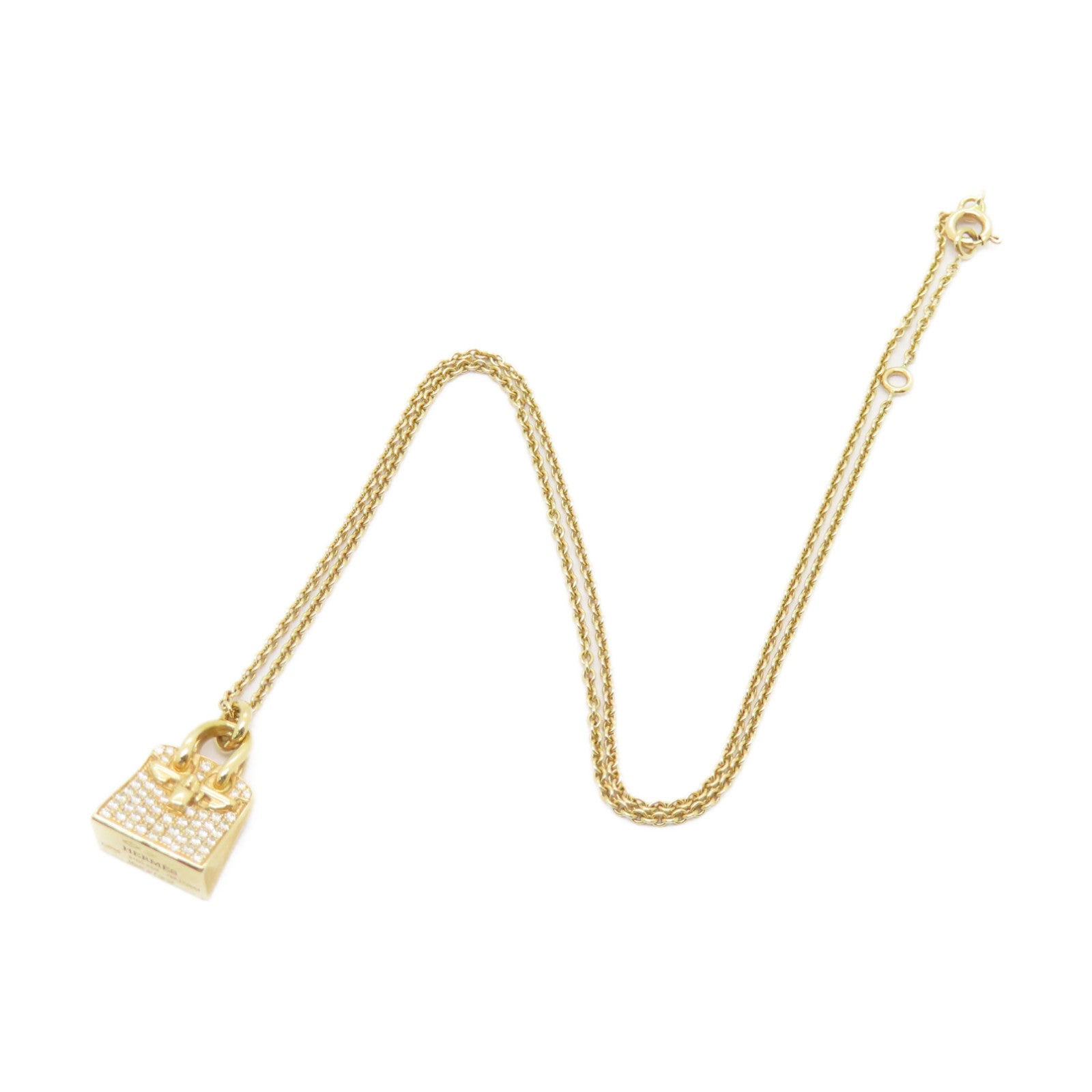 HERMES 【激減優惠】18K玫瑰金Birkin Amulette Pendant 0.22ct鑽石項鍊金色