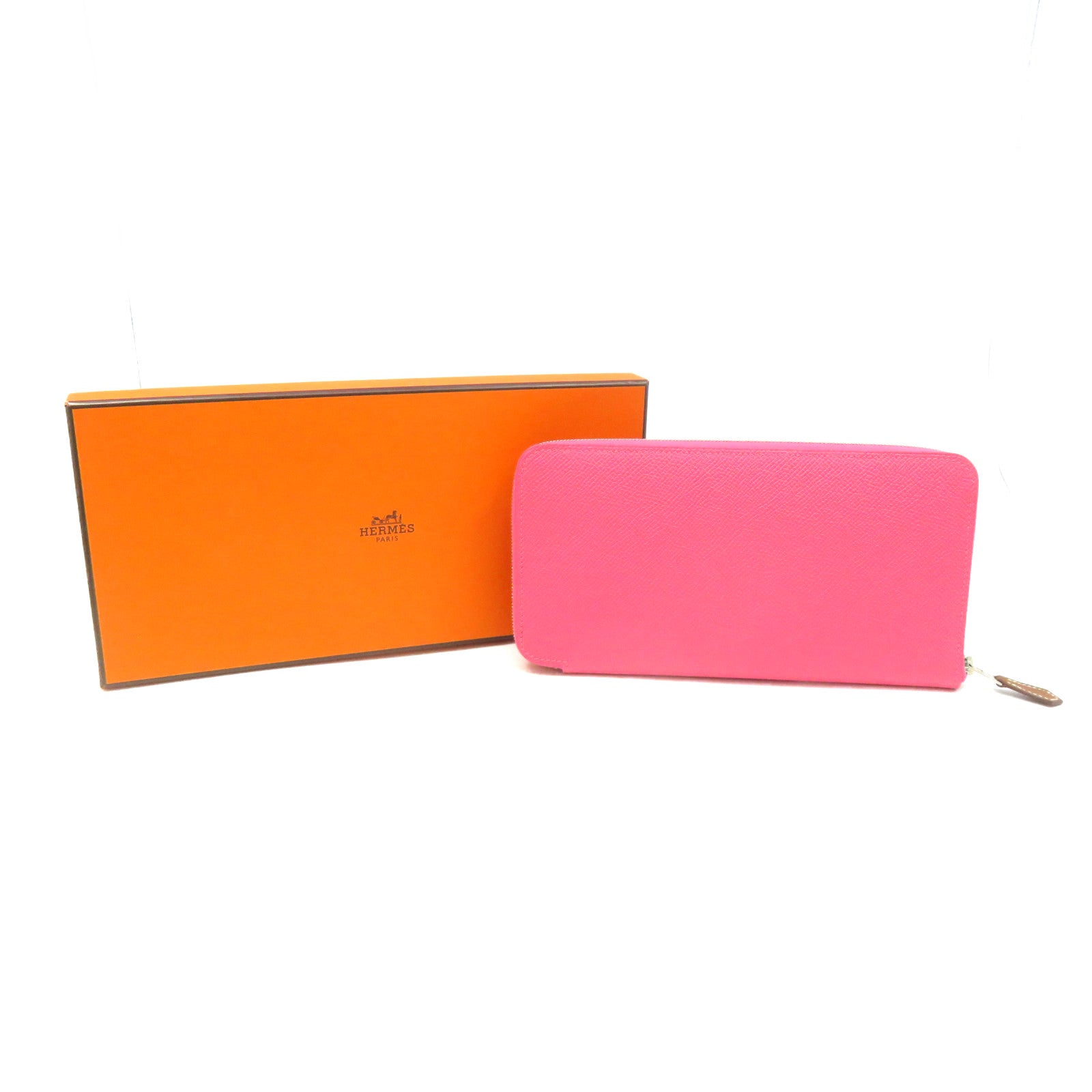 HERMES Epsom皮革Silk In Long wallet拉鏈長錢包粉紅色