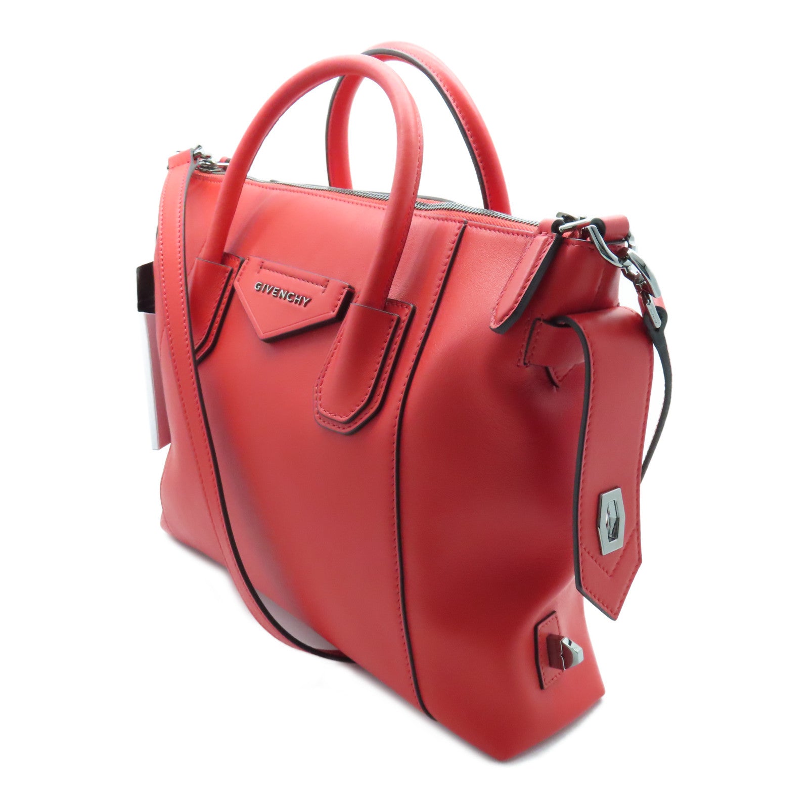 GIVENCHY 牛皮皮革2way Shoulder Bag银扣手挽肩背两用袋红色