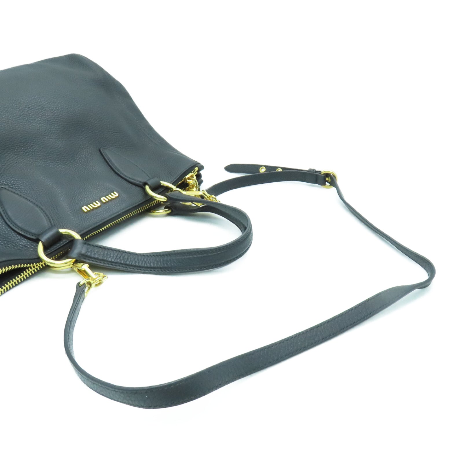 Miu Miu 牛皮皮革2 Way Shoulder Bag金扣手挽肩背两用袋黑色