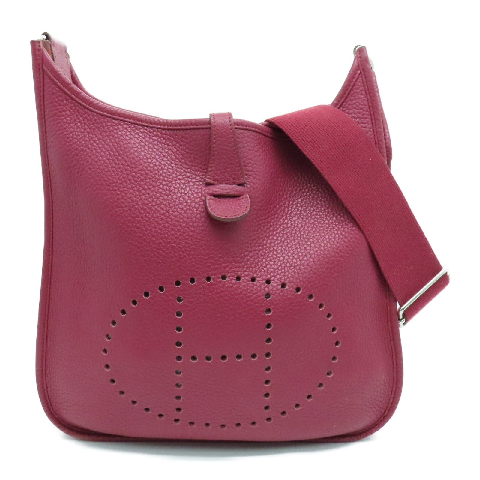 HERMES Clemence皮革Evelyne PM银扣肩背袋红色