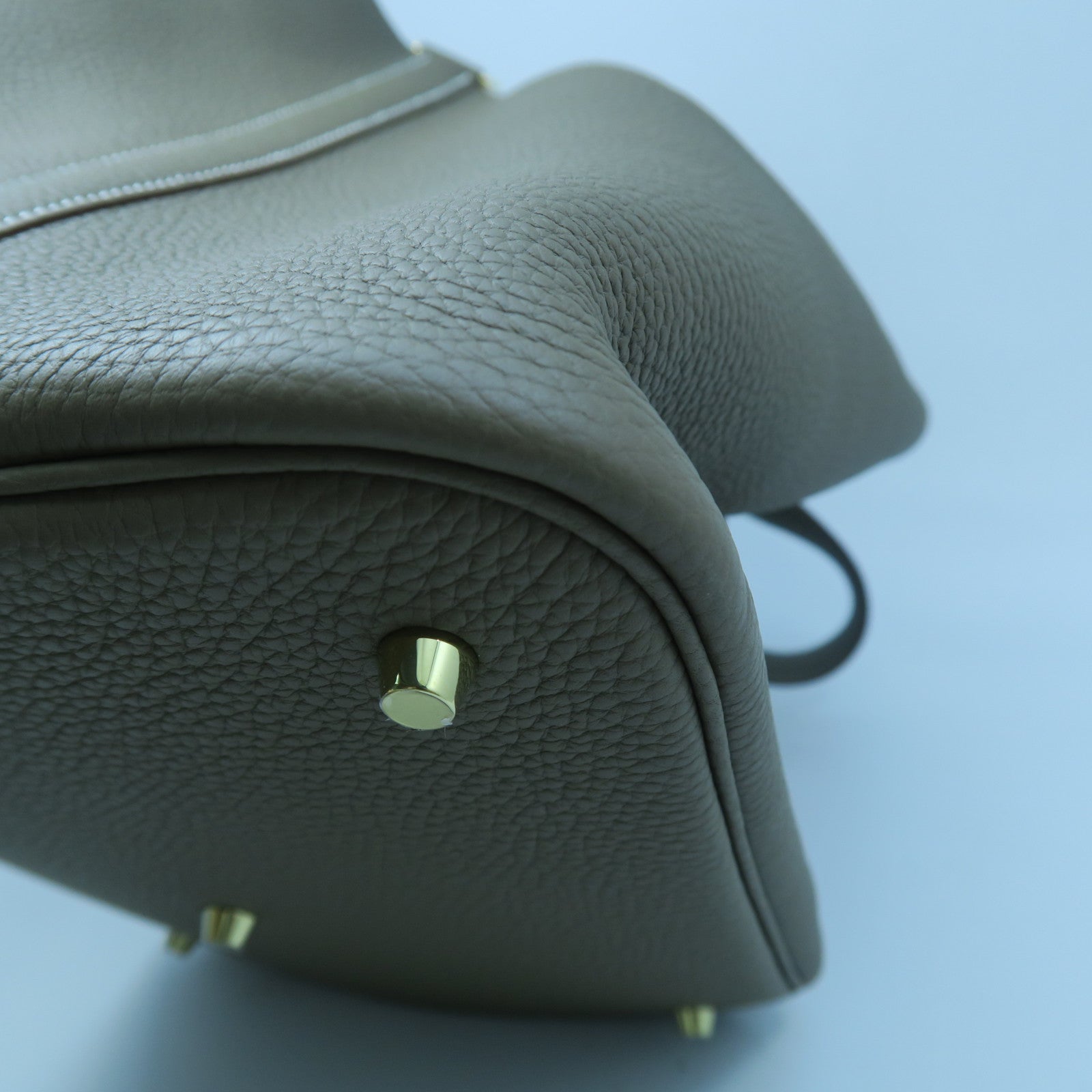 HERMES Clemence皮革Picotin GM金扣手挽袋大象灰