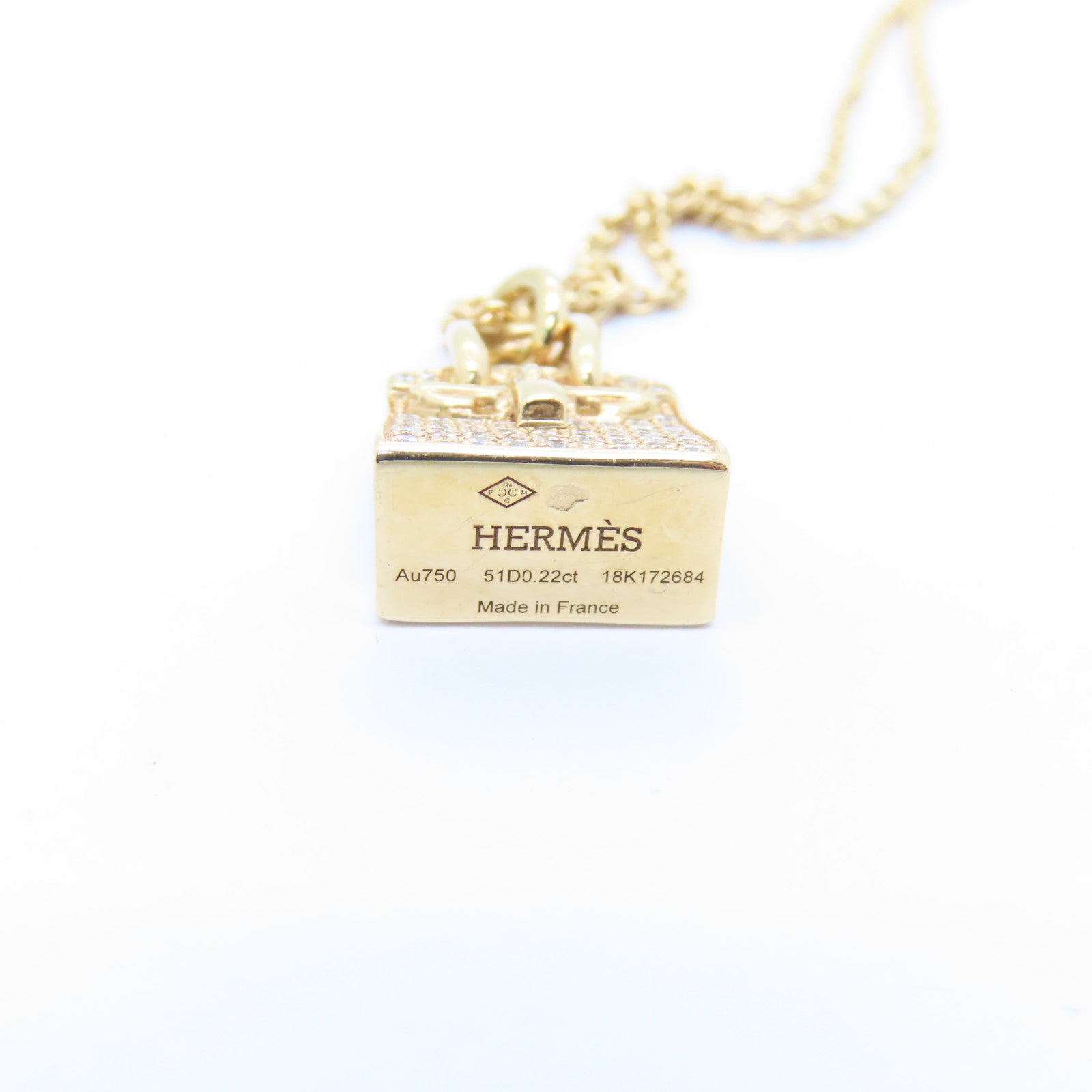 HERMES 【激減優惠】18K玫瑰金Birkin Amulette Pendant 0.22ct鑽石項鍊金色
