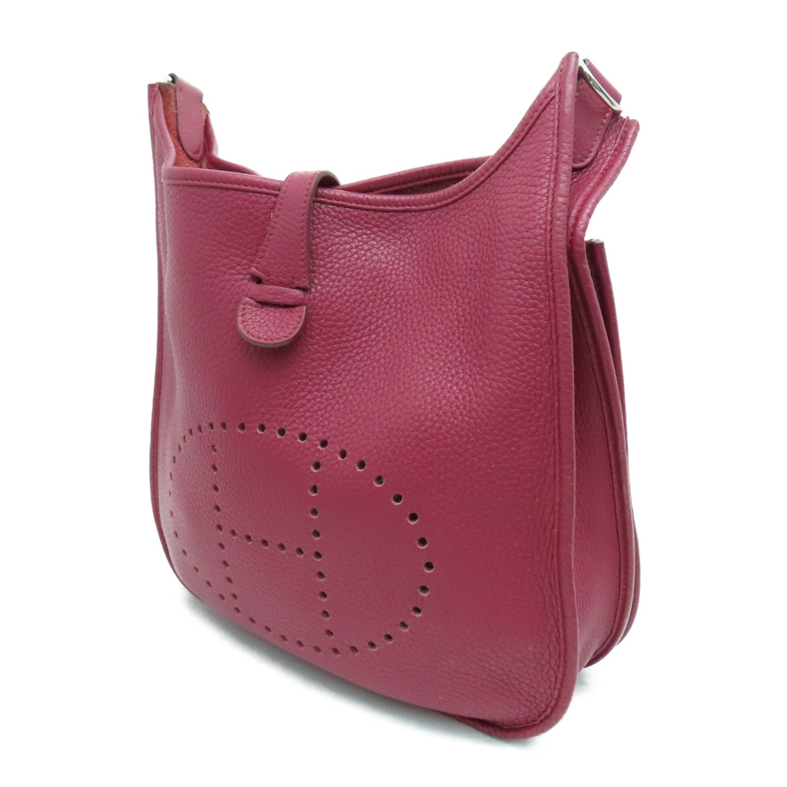 HERMES Clemence皮革Evelyne PM银扣肩背袋红色