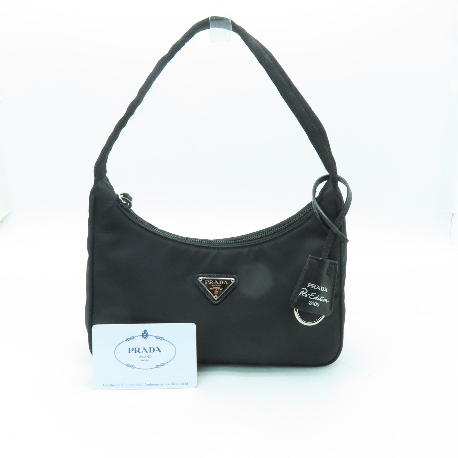 PRADA 尼龍Hobo Bag銀扣肩背袋黑色