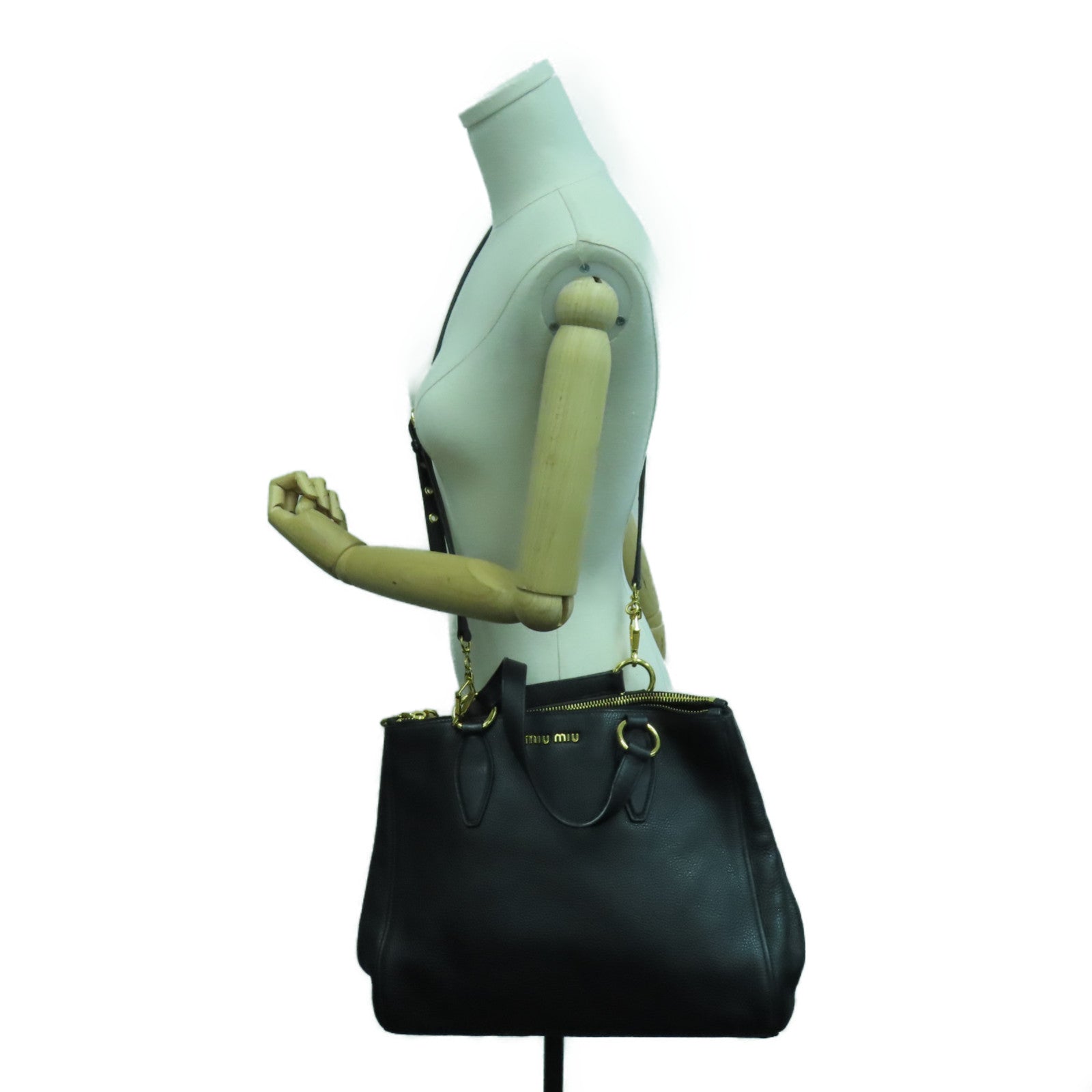 Miu Miu 牛皮皮革2 Way Shoulder Bag金扣手挽肩背两用袋黑色