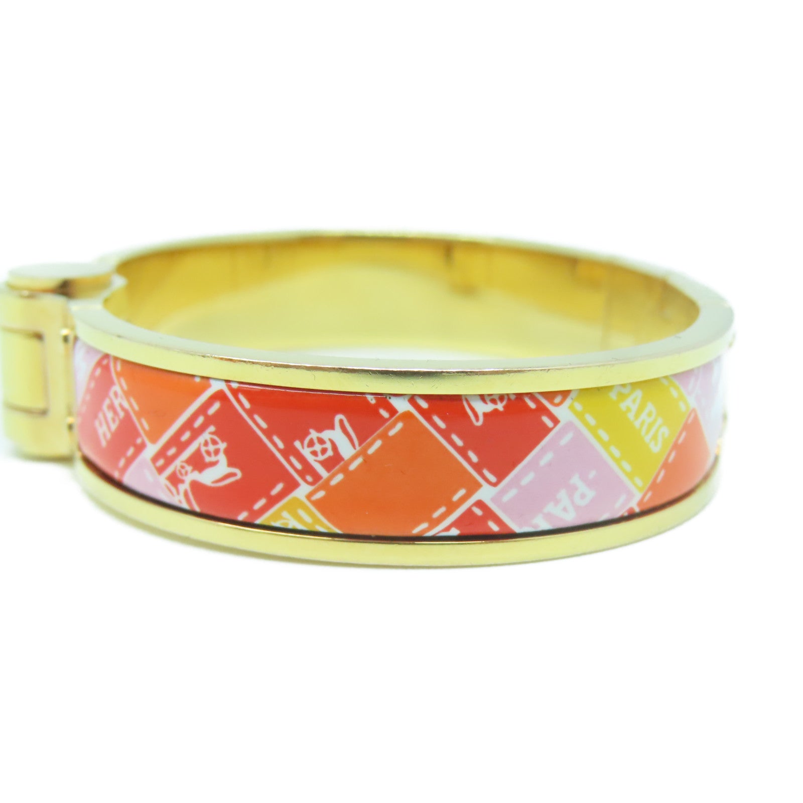 HERMES 金屬/琺瑯Hinged Bracelet手鐲金色/橙色/紅色