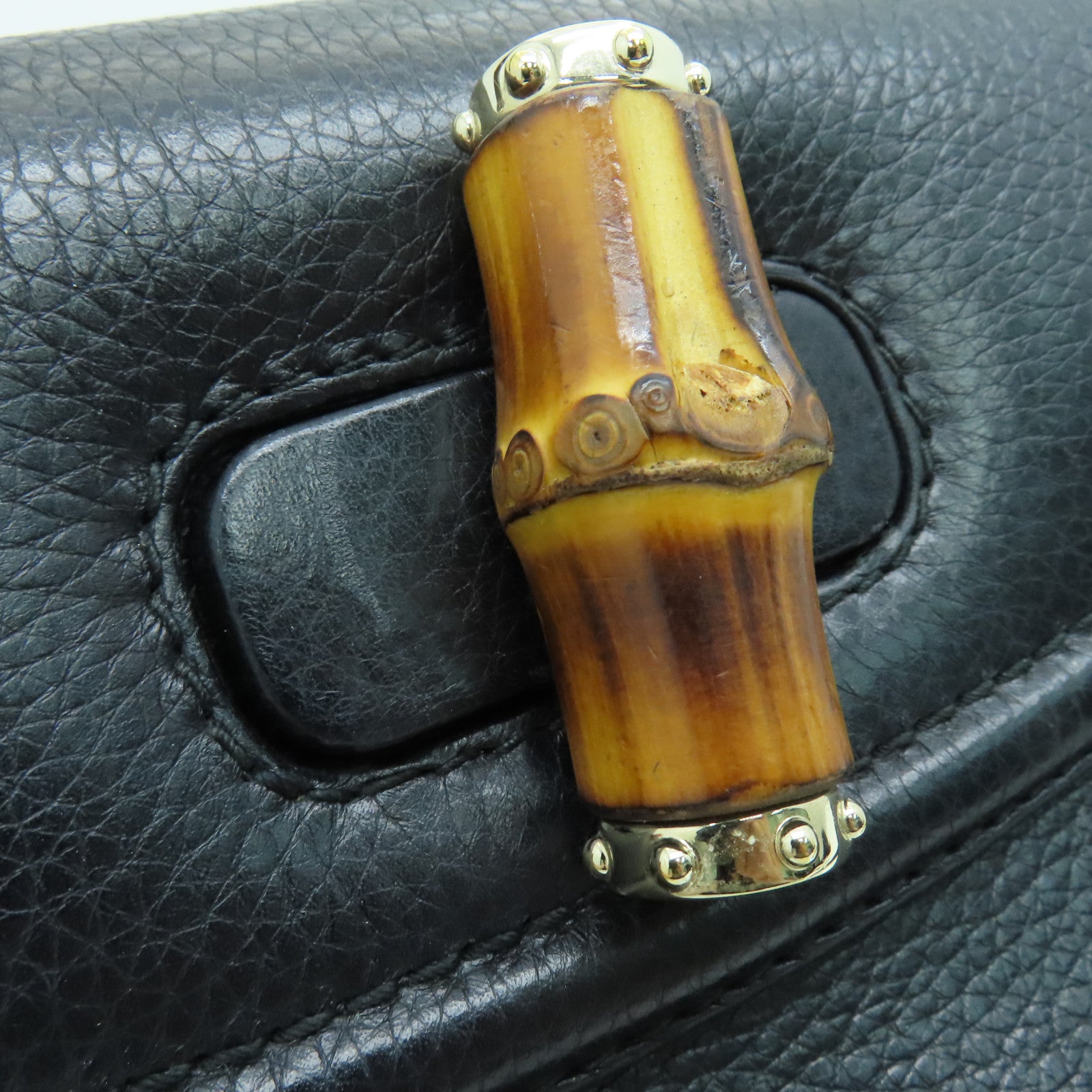 GUCCI 【激減優惠】牛皮皮革Bamboo 2 Way Bag銀扣手挽肩背兩用袋黑色