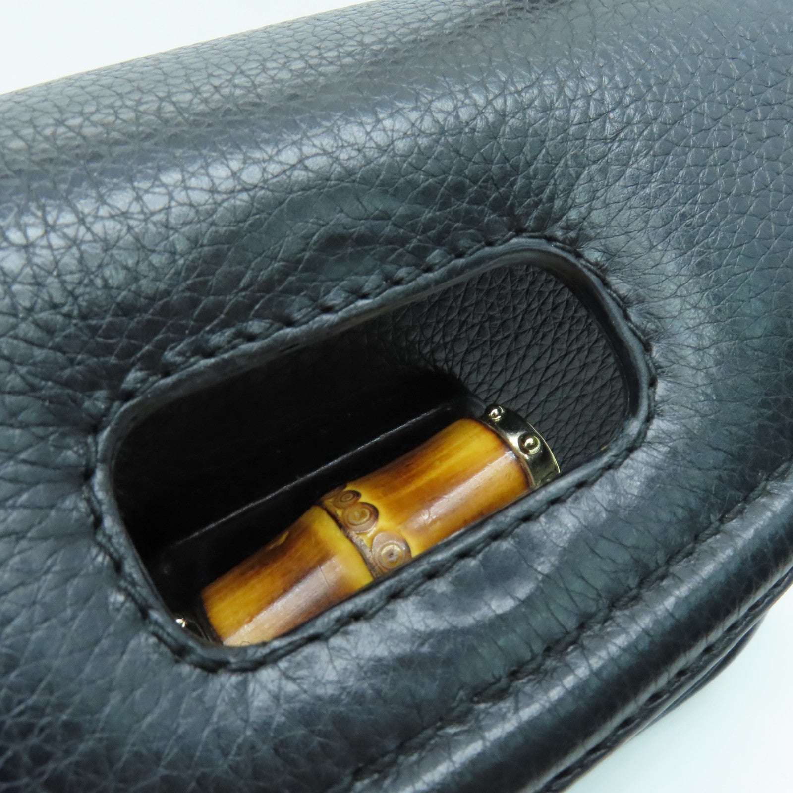 GUCCI 【激減優惠】牛皮皮革Bamboo 2 Way Bag銀扣手挽肩背兩用袋黑色