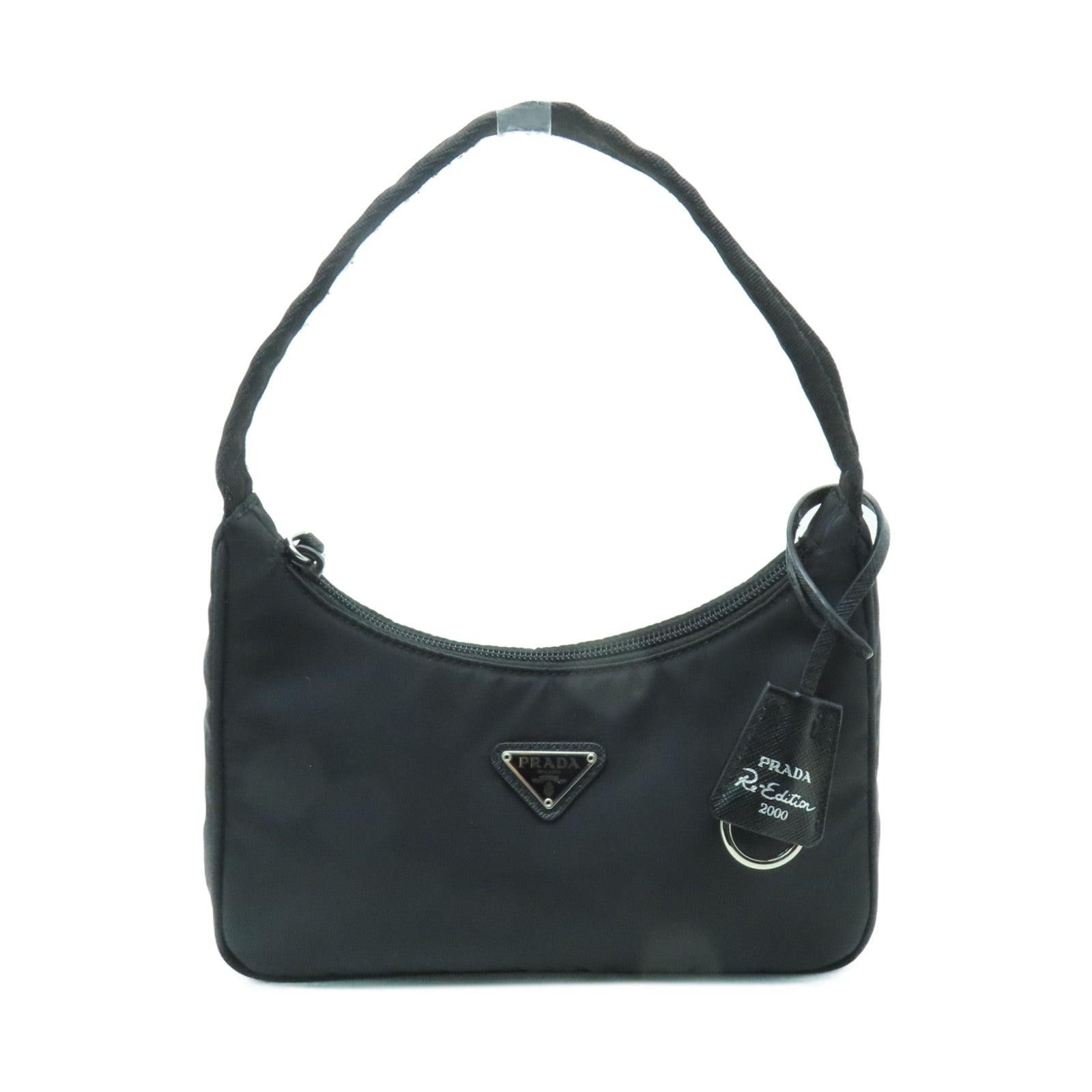PRADA 尼龍Hobo Bag銀扣肩背袋黑色
