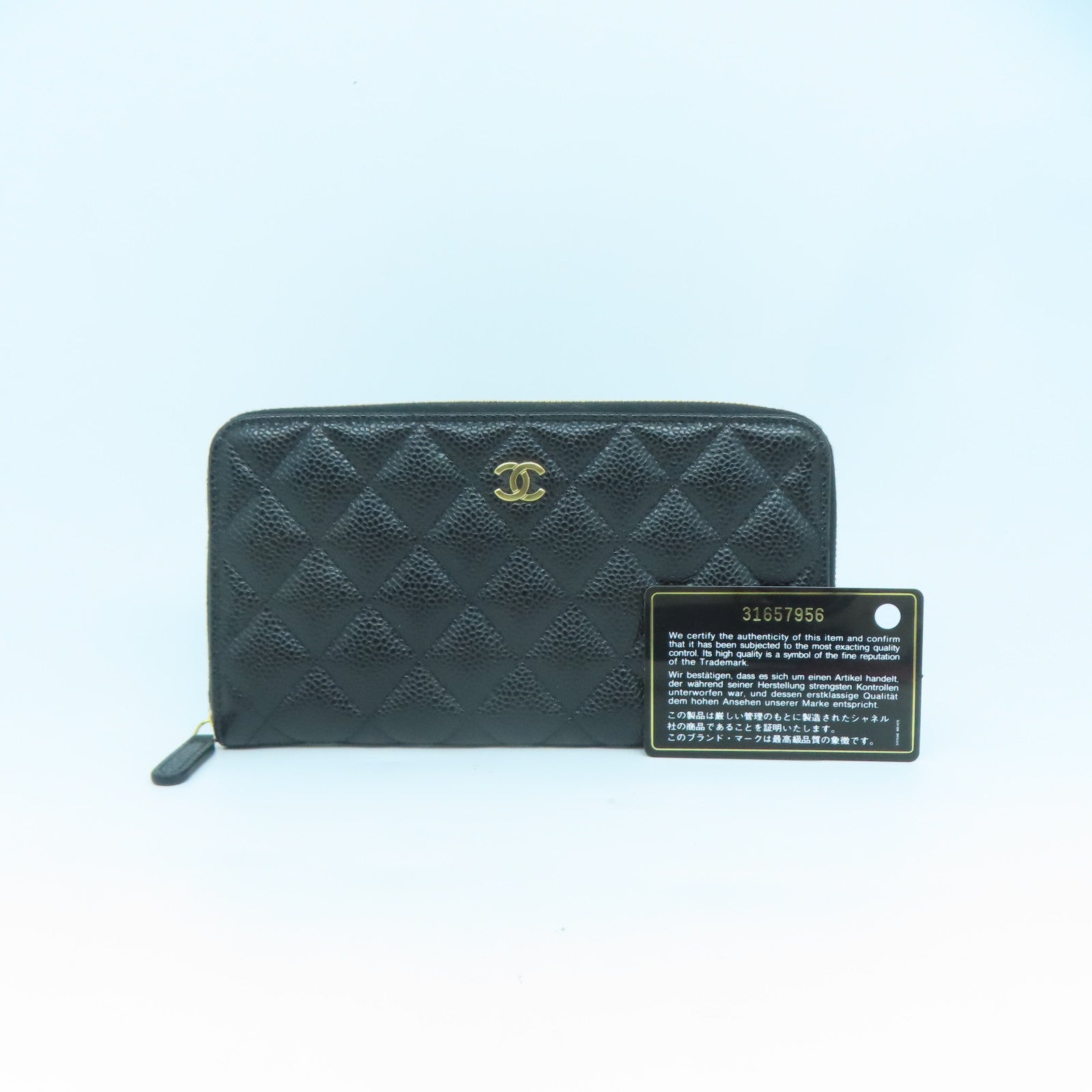 CHANEL 菱格Caviar皮革Long Wallet金扣長錢包黑色