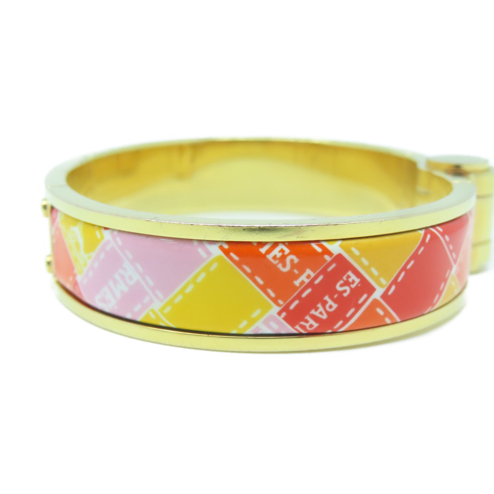 HERMES 金屬/琺瑯Hinged Bracelet手鐲金色/橙色/紅色