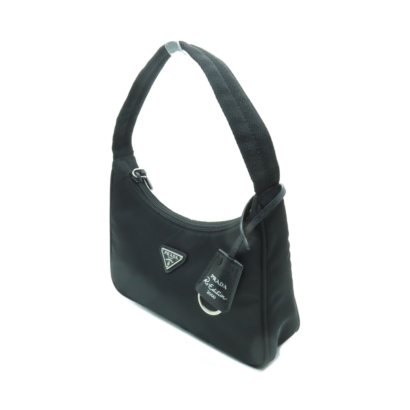 PRADA 尼龍Hobo Bag銀扣肩背袋黑色