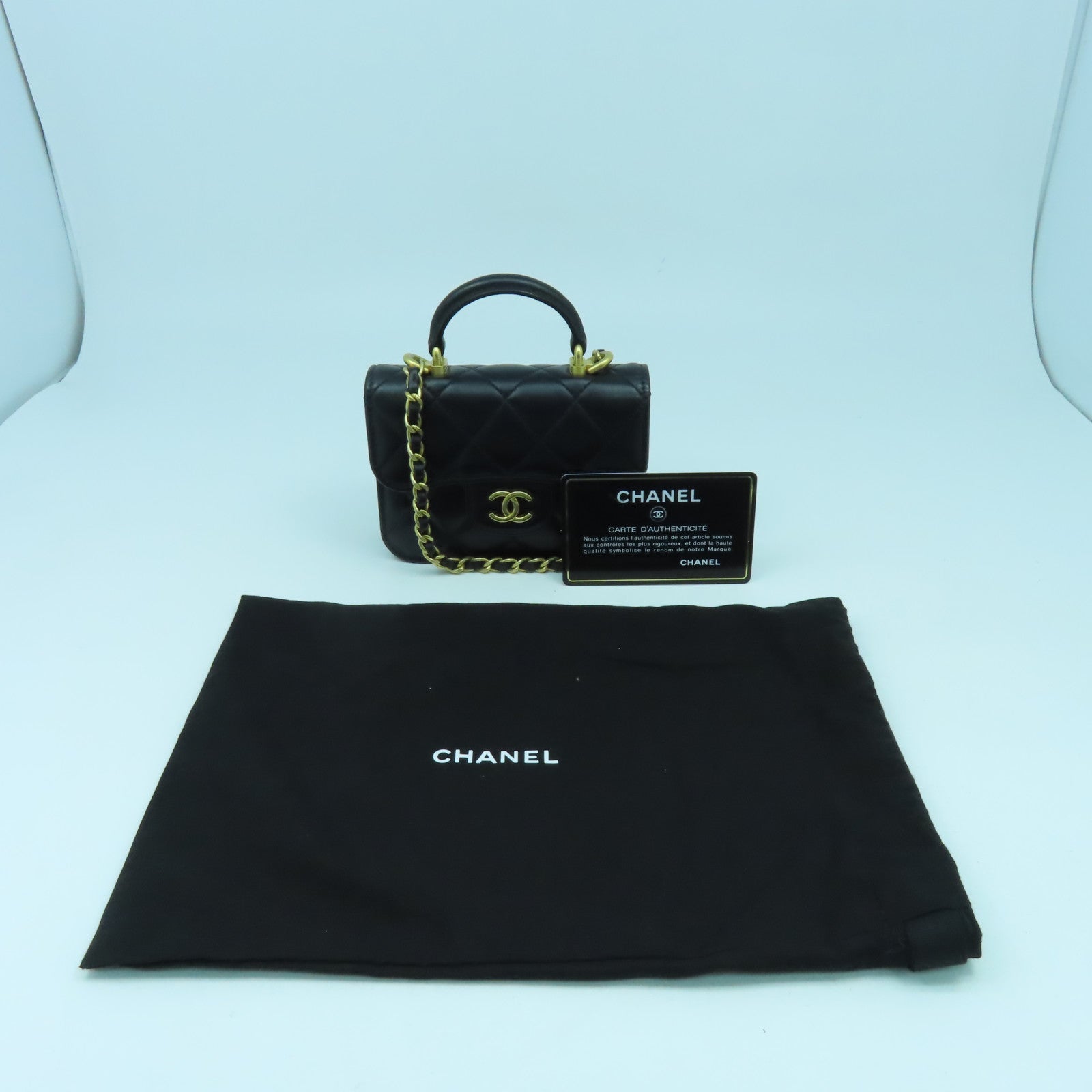 CHANEL 菱格羊皮皮革Chain Shoulder金扣鏈帶肩背袋黑色