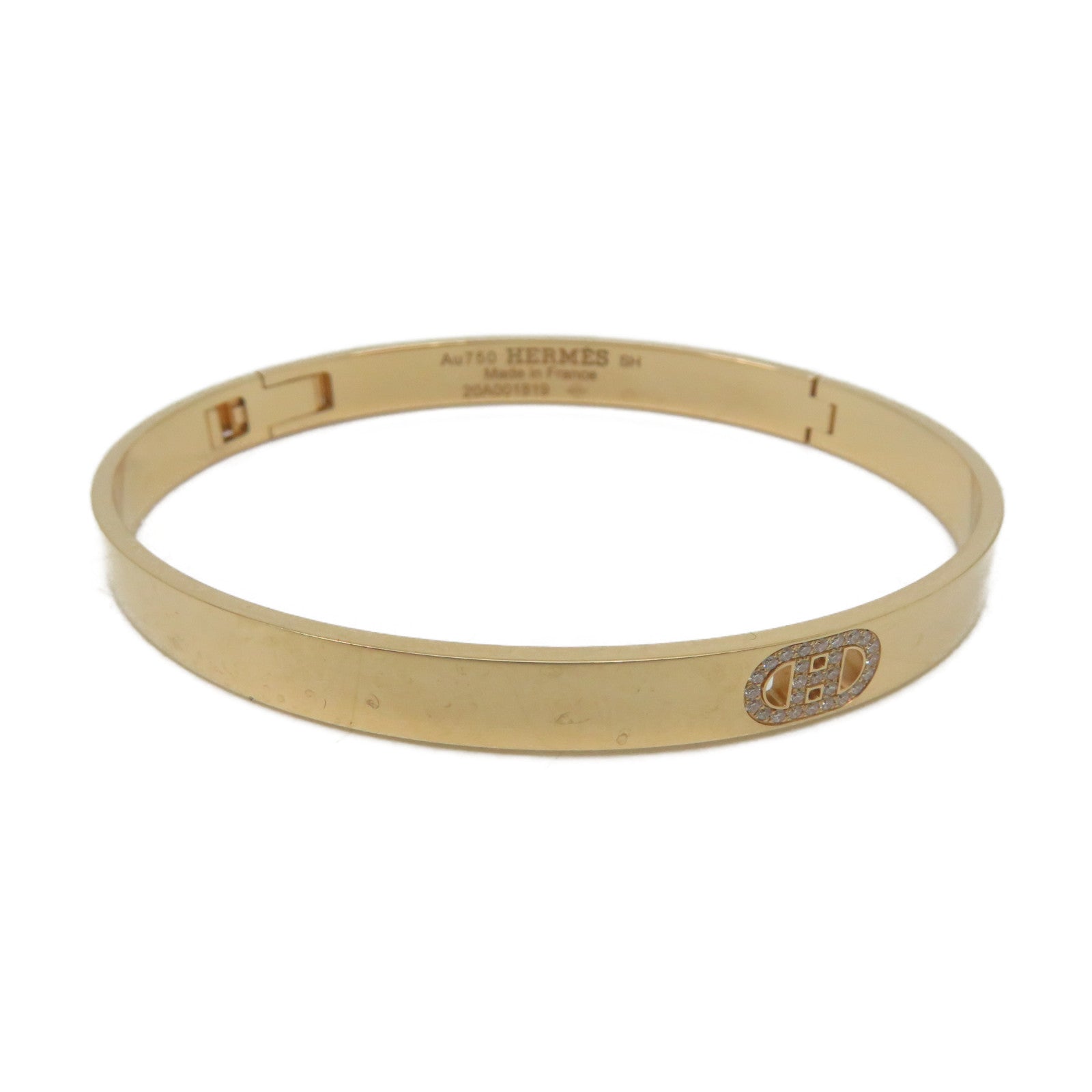 HERMES 18K黃金0.07ct鑽石H D'ancre Bracelet金色手鐲