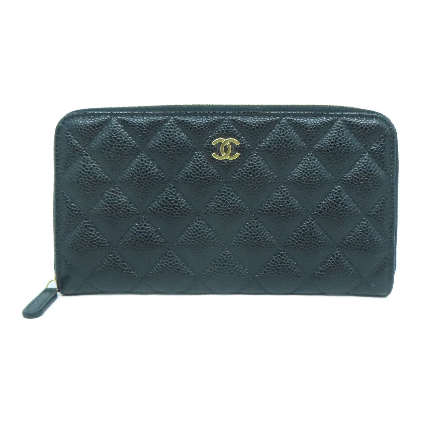 CHANEL 菱格Caviar皮革Long Wallet金扣長錢包黑色
