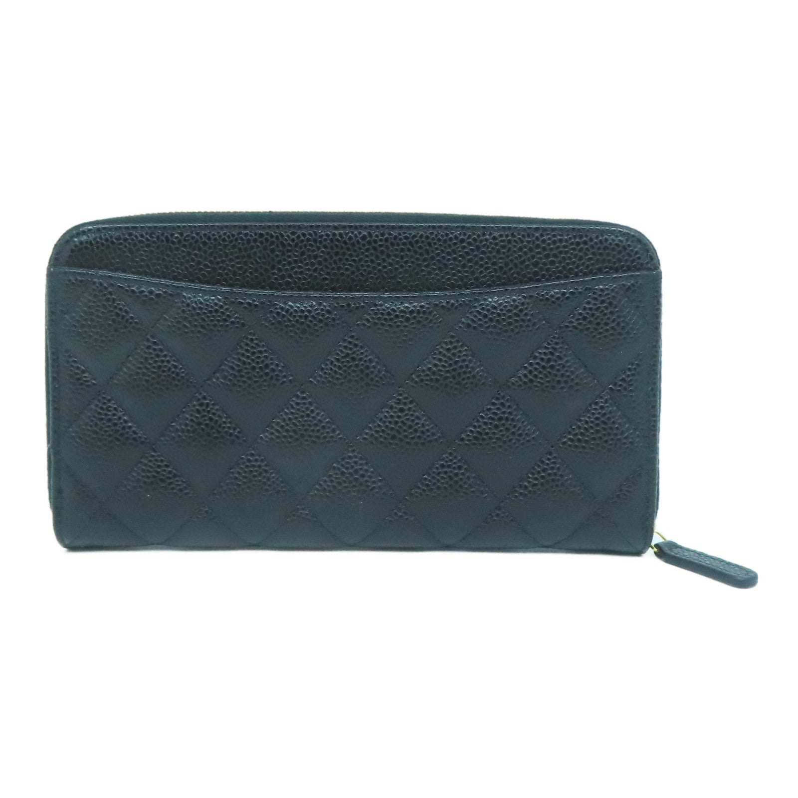 CHANEL 菱格Caviar皮革Long Wallet金扣長錢包黑色