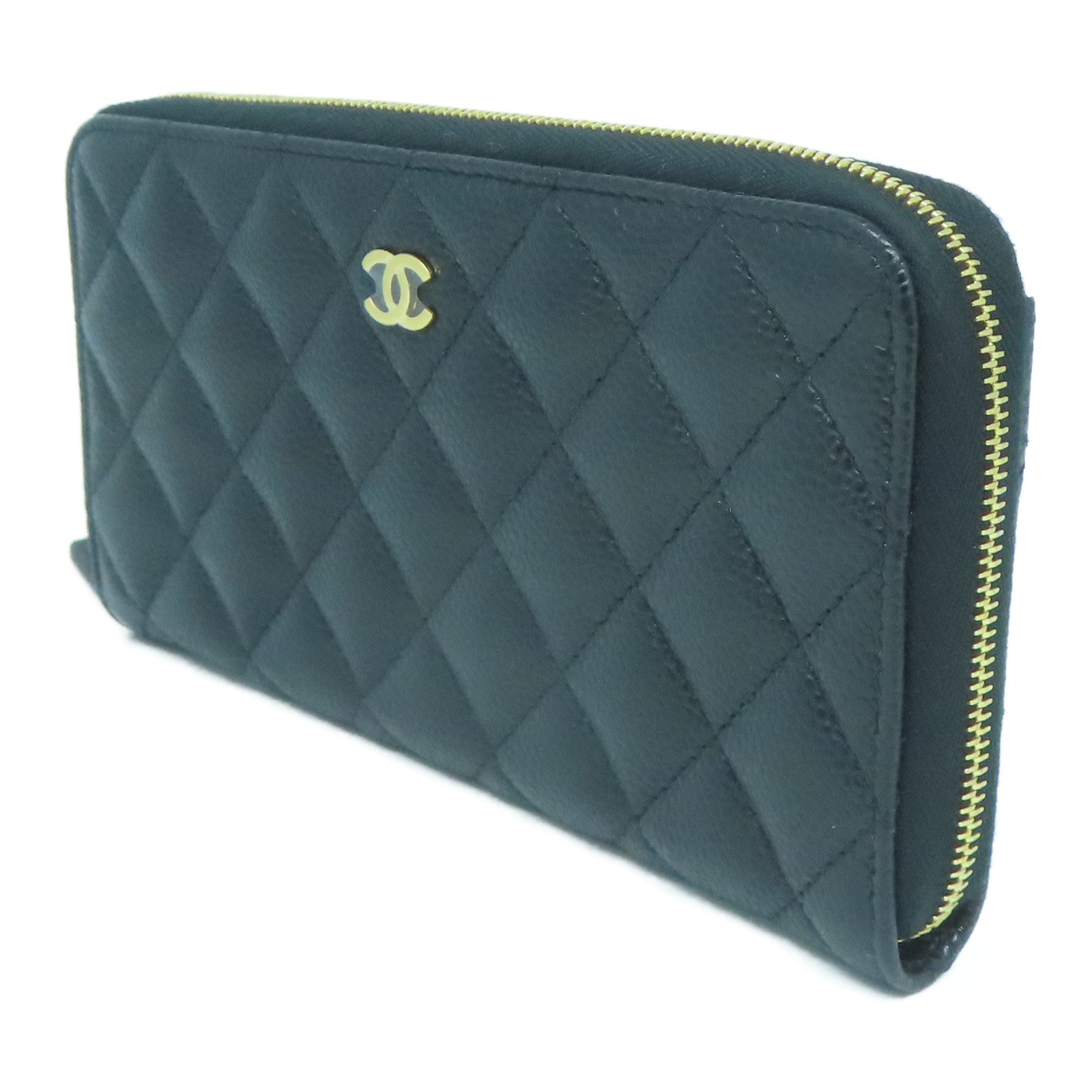 CHANEL 菱格Caviar皮革Long Wallet金扣長錢包黑色