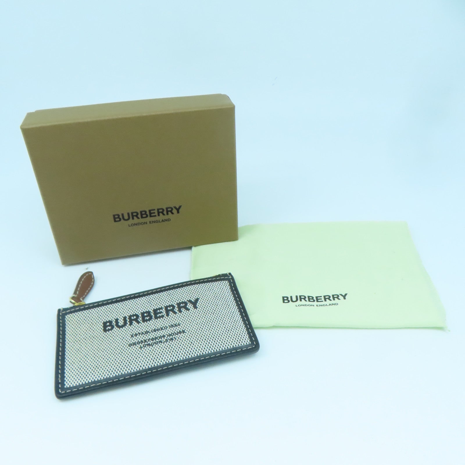 BURBERRY 牛皮皮革/帆布Card Holder金扣卡片套黑色/啡色