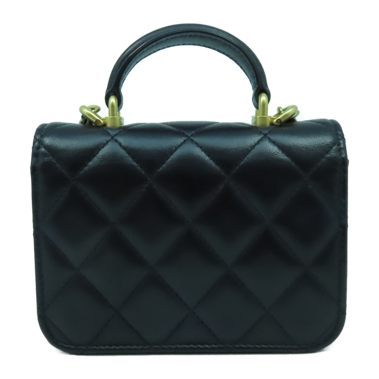 CHANEL 菱格羊皮皮革Chain Shoulder金扣鏈帶肩背袋黑色