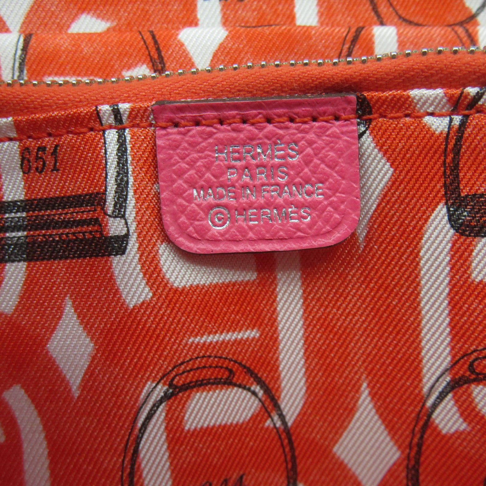 HERMES Epsom皮革Silk In Long wallet拉鏈長錢包粉紅色