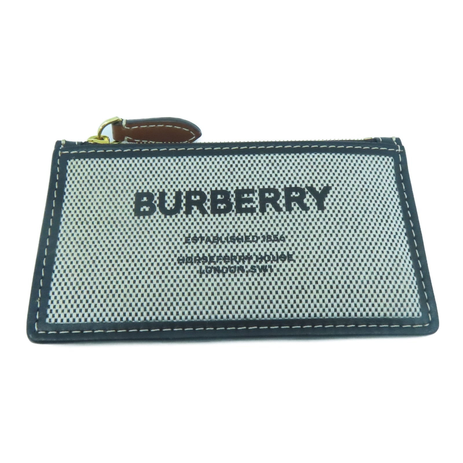 BURBERRY 牛皮皮革/帆布Card Holder金扣卡片套黑色/啡色