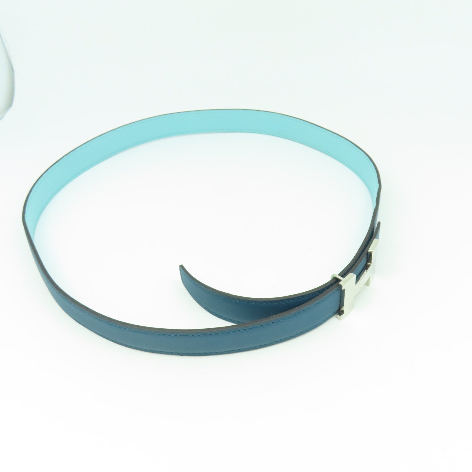 HERMES 【激減優惠】Swift皮革H Belt銀扣皮帶藍色
